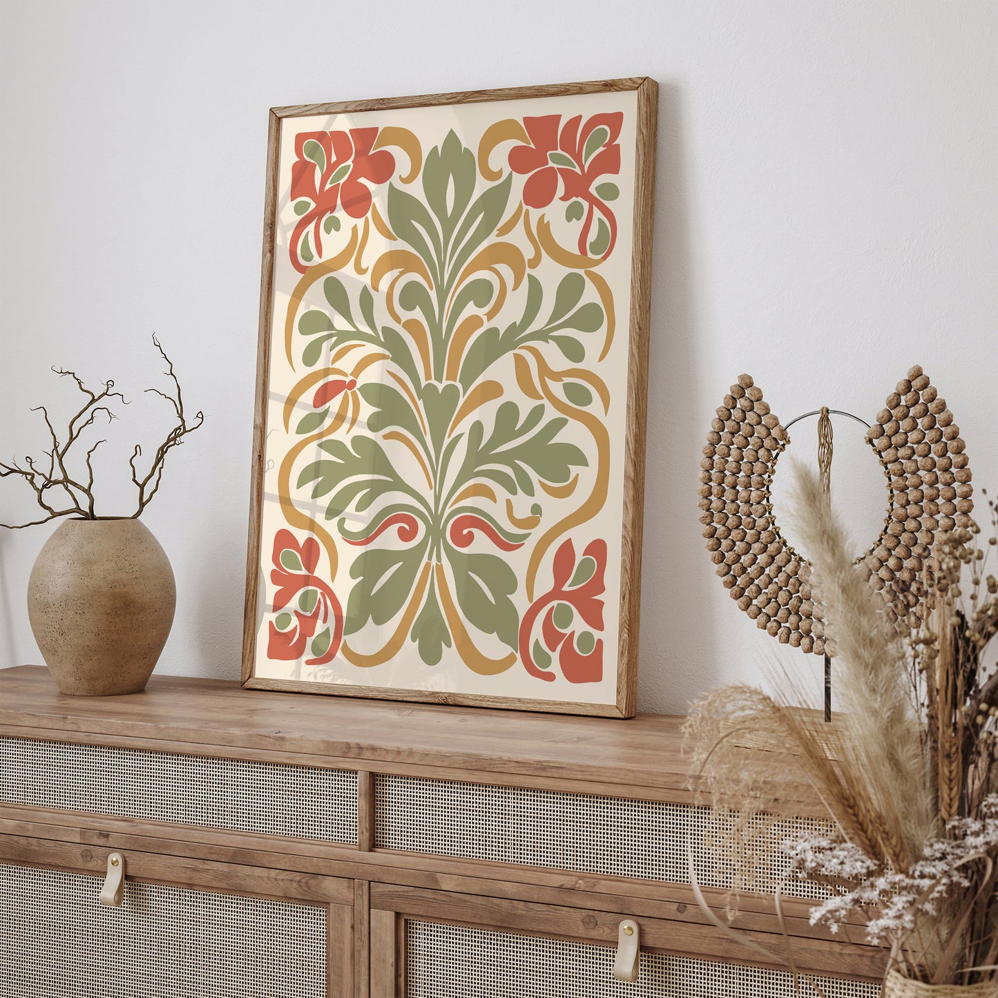 Bohemian Floral Art Print in Neutral Earth Tones