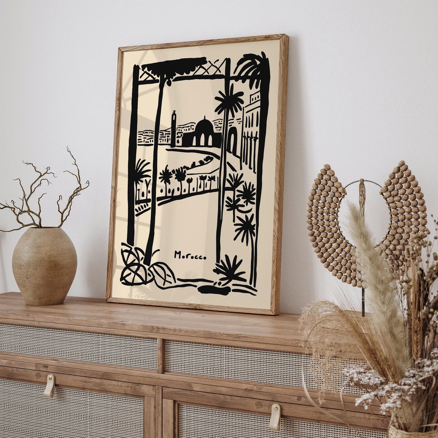 Morocco Travel Black Ink Style Art Print