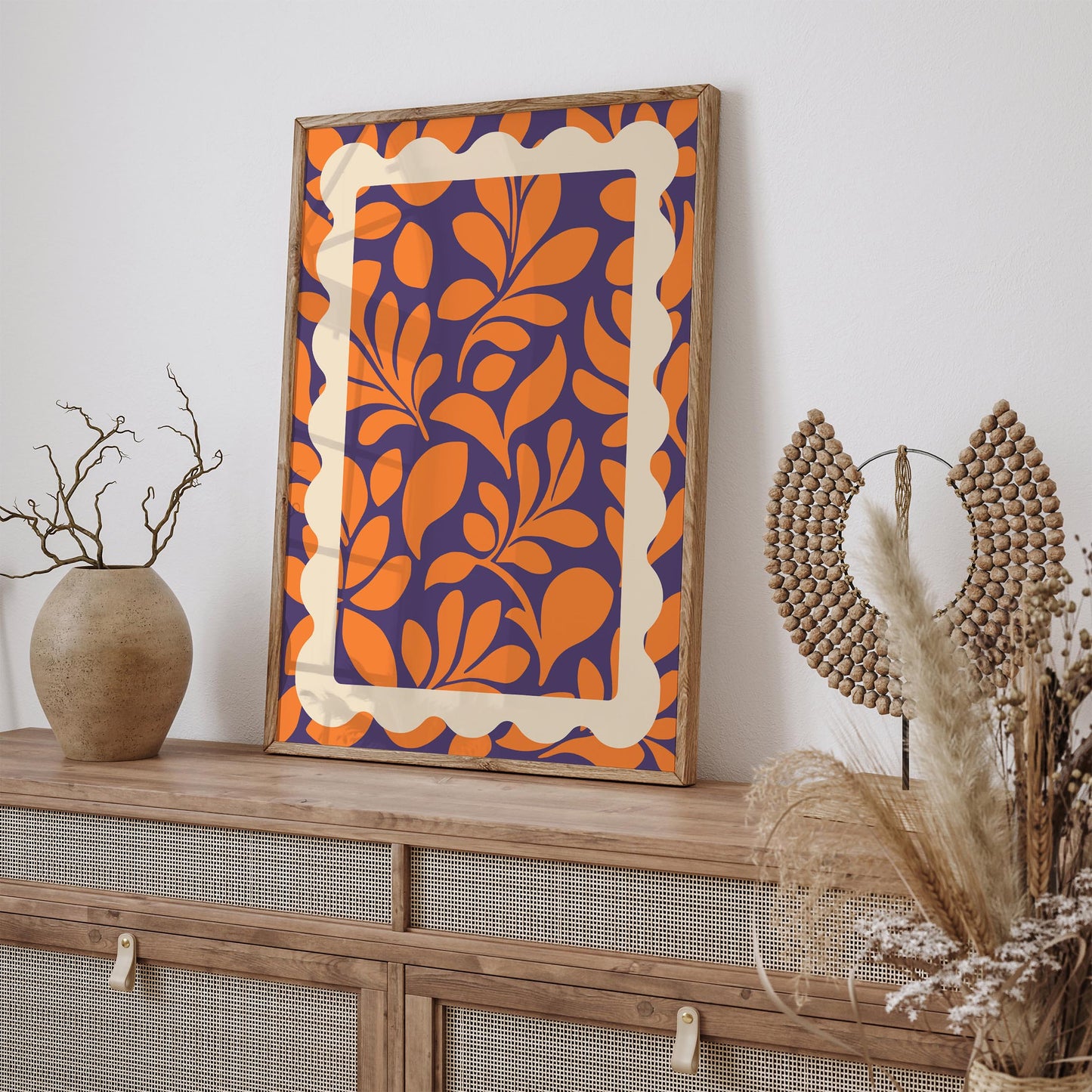 Orange Purple Botanical Poster - Bold Maximalist Leaf Wall Art