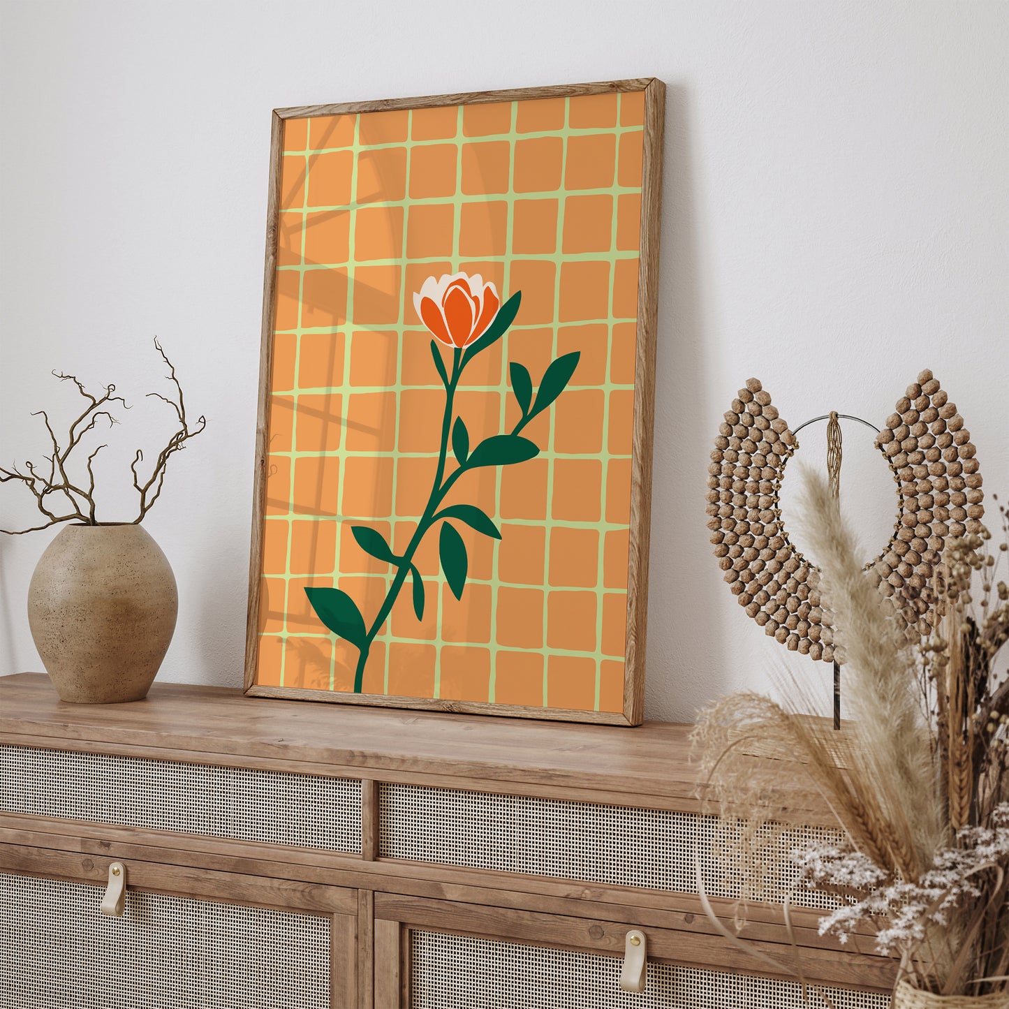 Retro Minimalist Orange Flower Poster