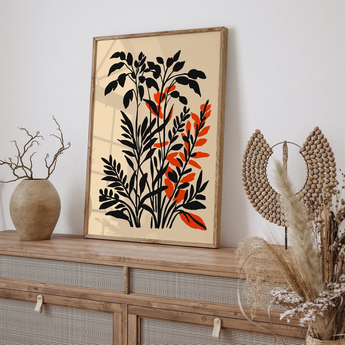 Rustic Botanical Black Ink Floral Art Print