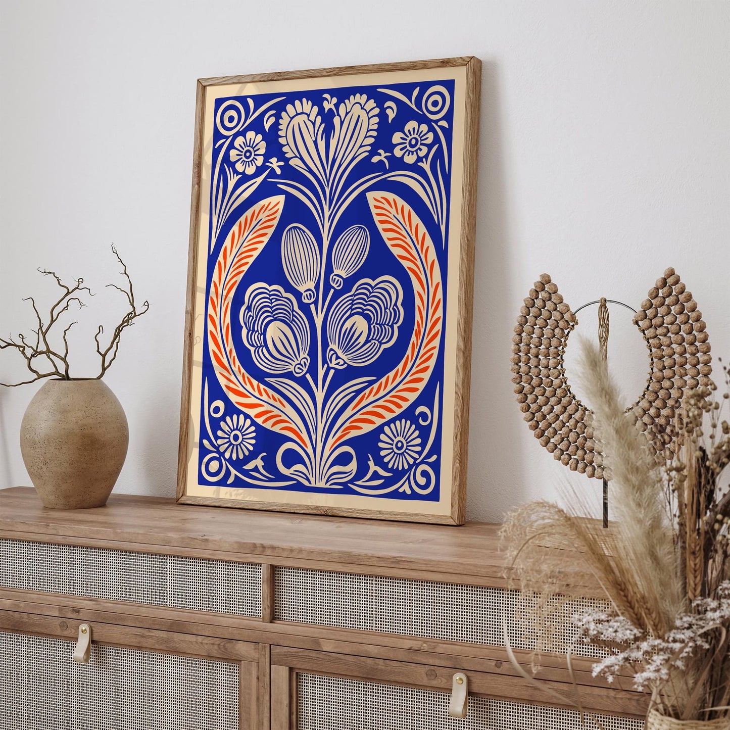 Abstract Floral Art in Linocut Style Poster