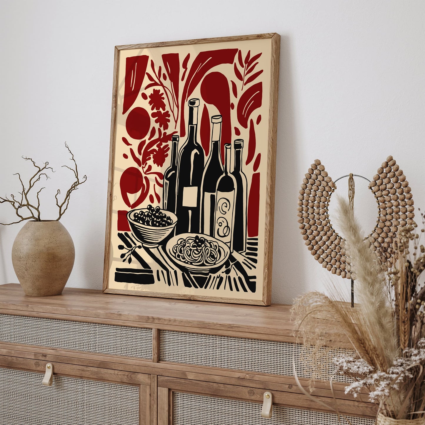 Wine and Pasta Italian Kitchen Wall Art Print