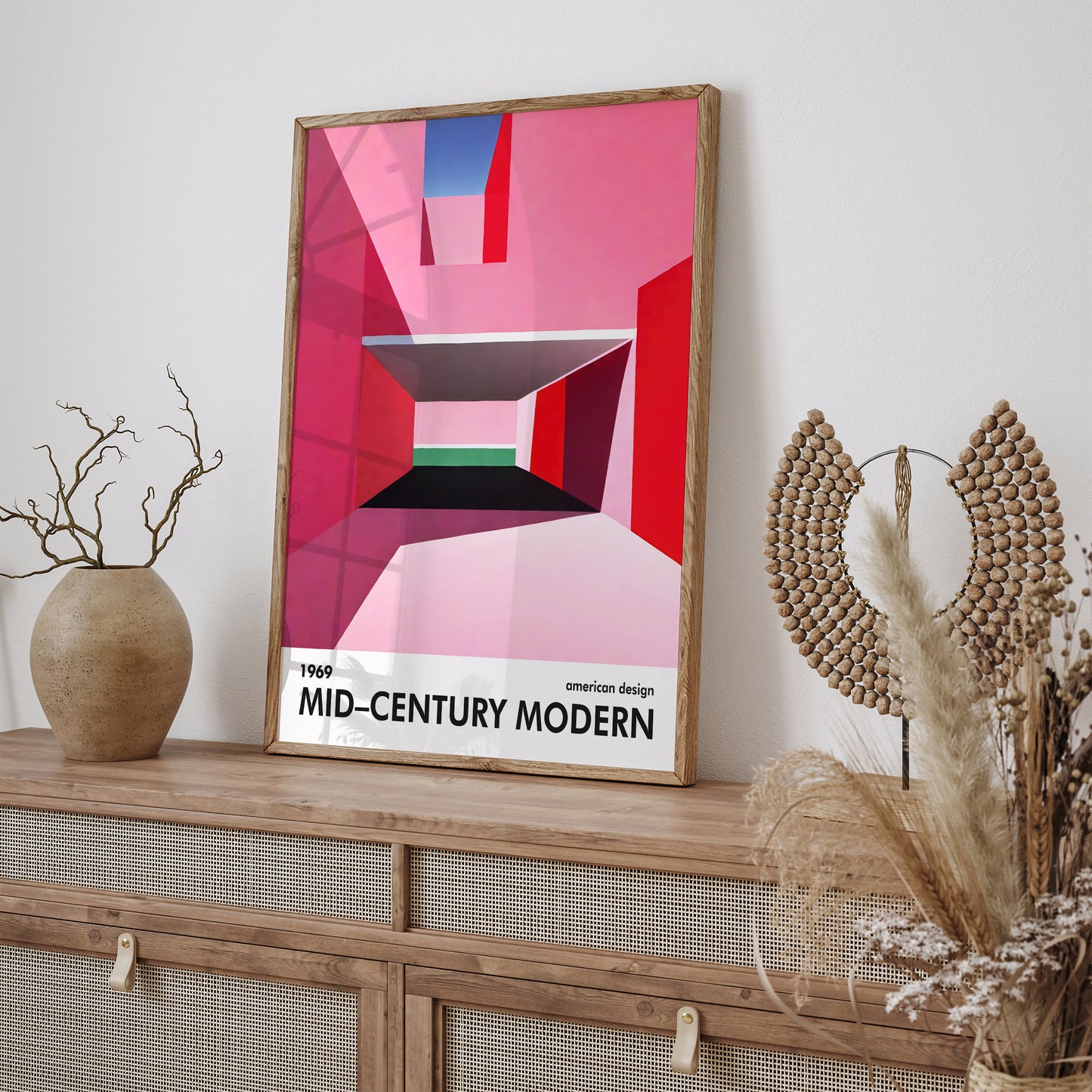 Mid Century Modern Geometric Pink Art Print
