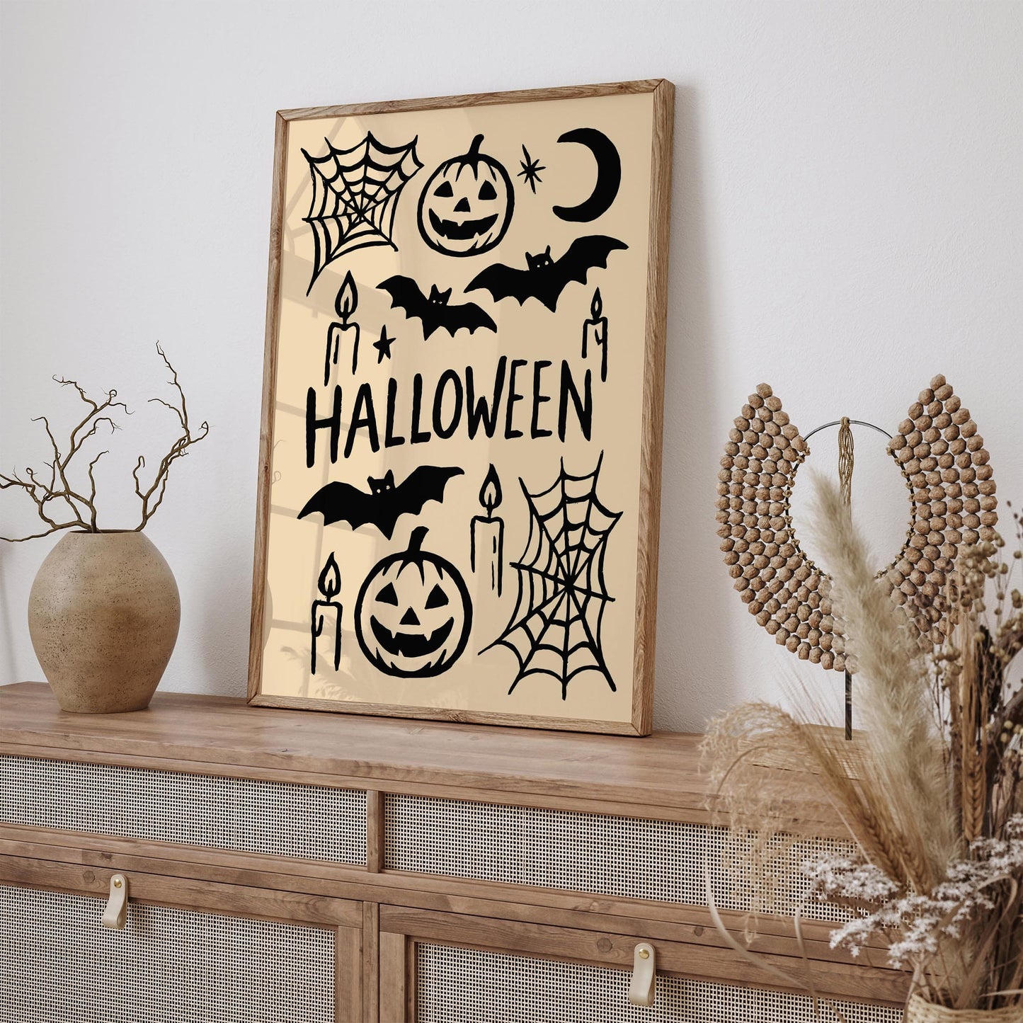 Halloween Black Ink Wall Art Print – Spooky Gothic Decor