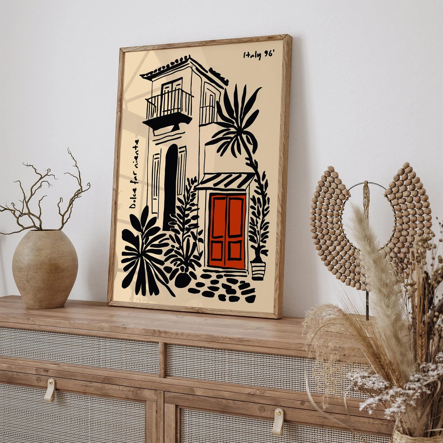 Dolce Far Niente Italy Poster, Black Ink Cityscape Print
