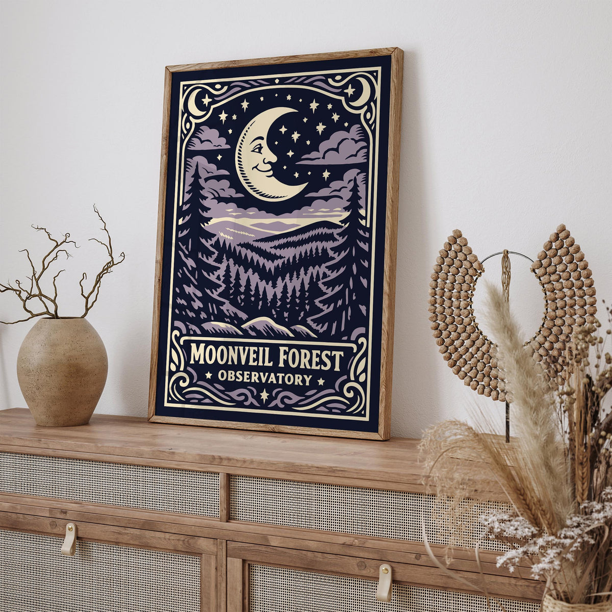 Moonveil Forest Observatory Vintage Poster
