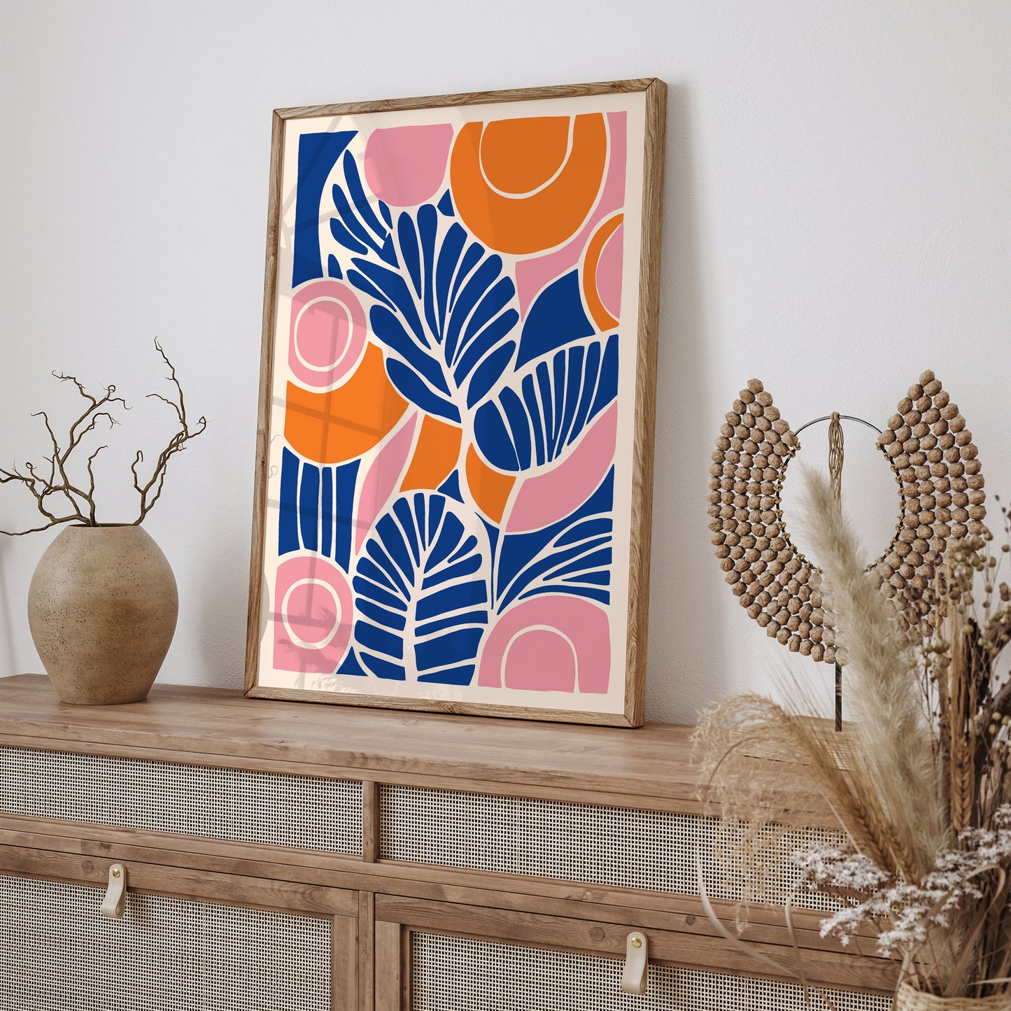 Blue Orange Nature Leaves Art Print
