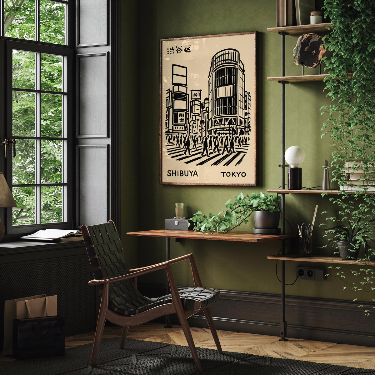 Shibuya Tokyo Black Ink Sketch Art Poster