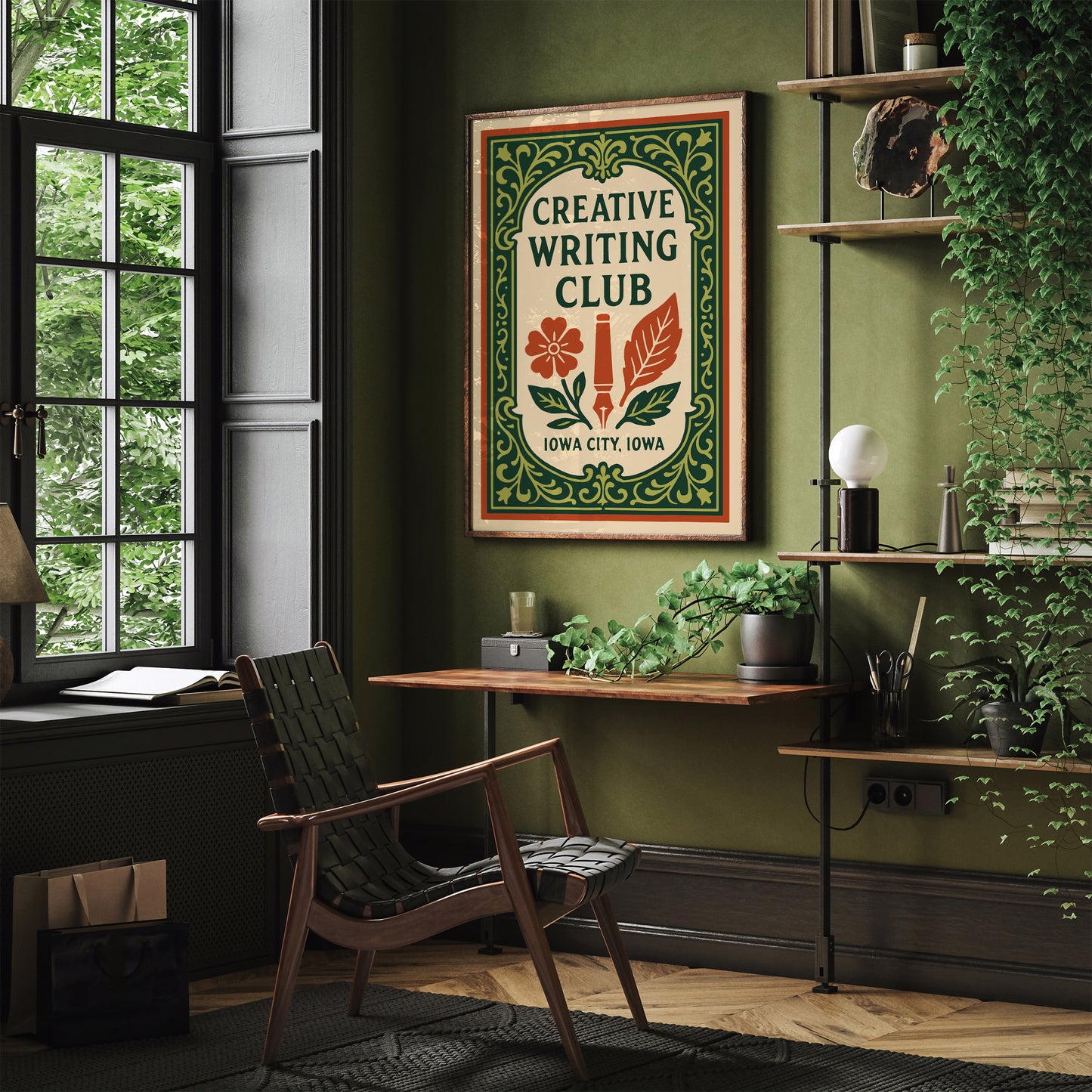 Iowa City Writing Club Poster – Rococo Green Art Print