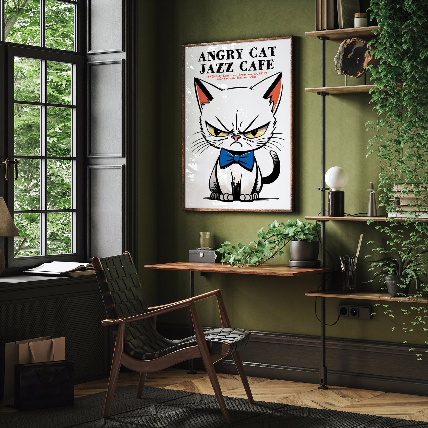 Angry Cat Jazz Cafe Advertising Poster Print