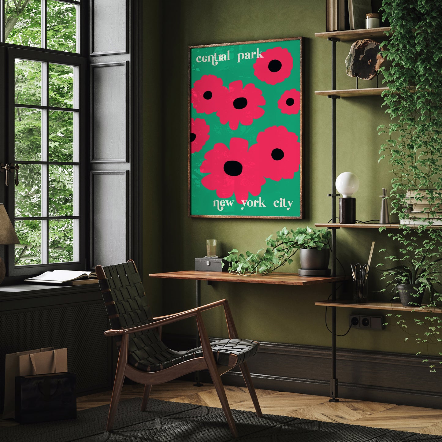 NYC Central Park Pop Art Pink Flowers Poster