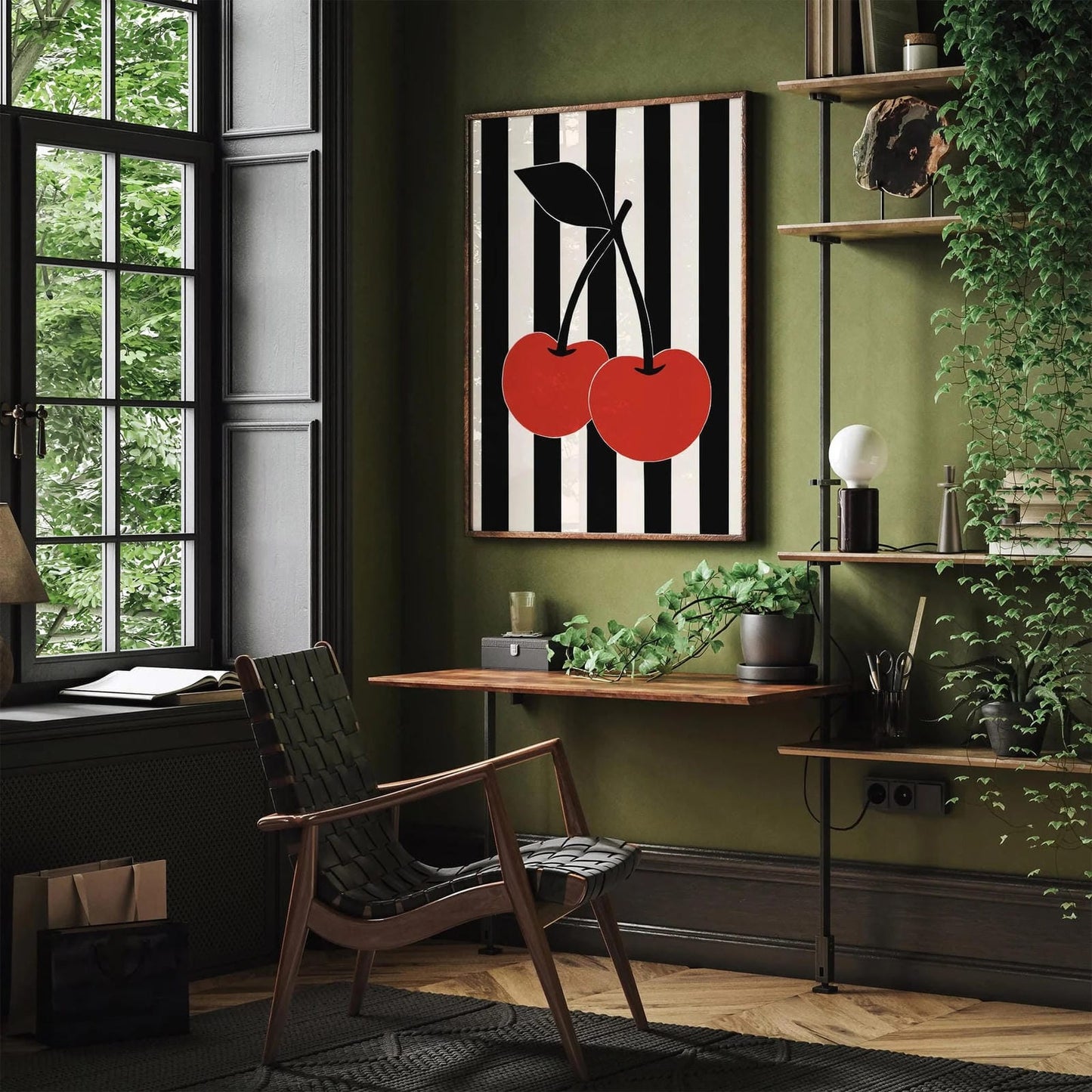 Retro Black & White Cherry Art Print
