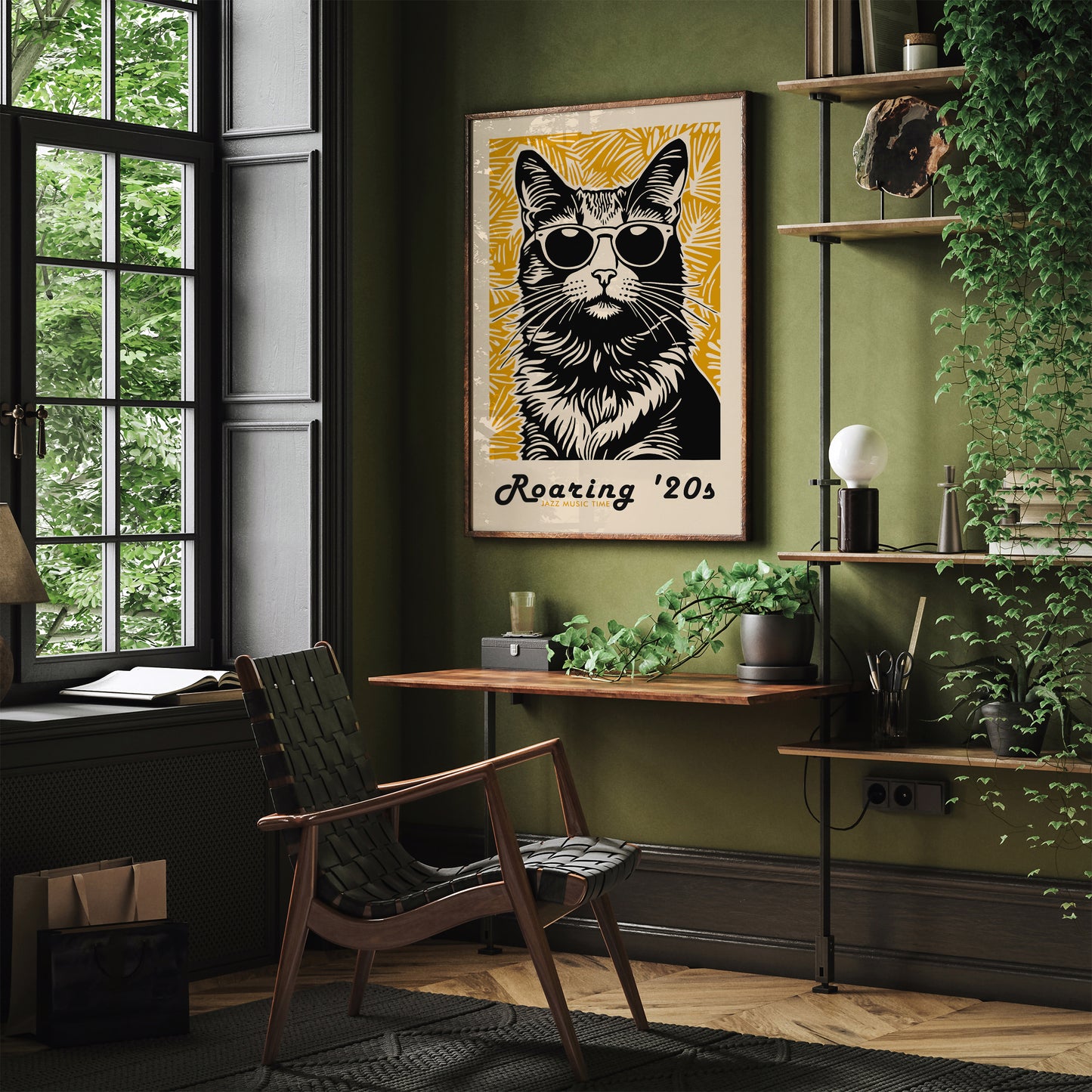 Roaring 20s Cat Jazz Music Poster