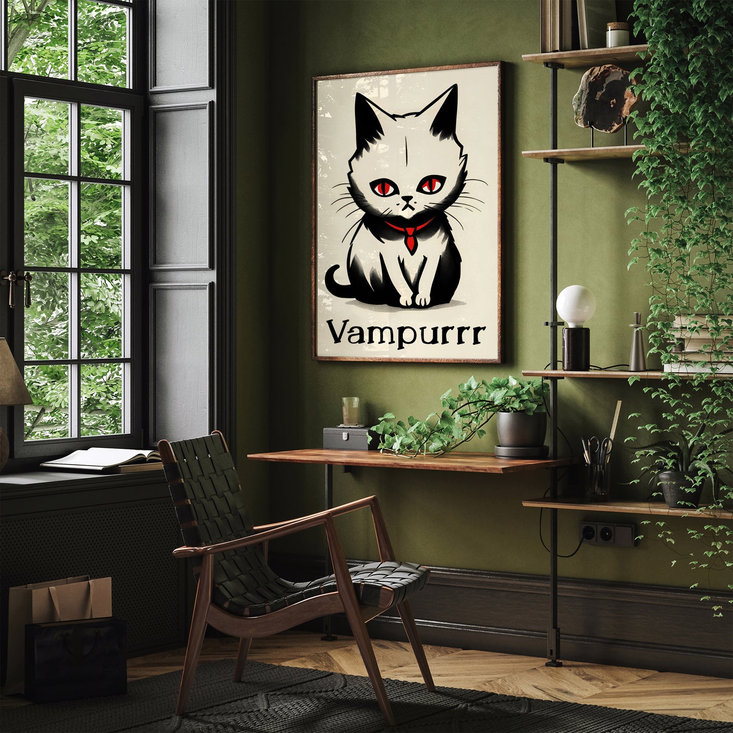 Little Cat Vampurrr Funny Art Print Halloween Decor