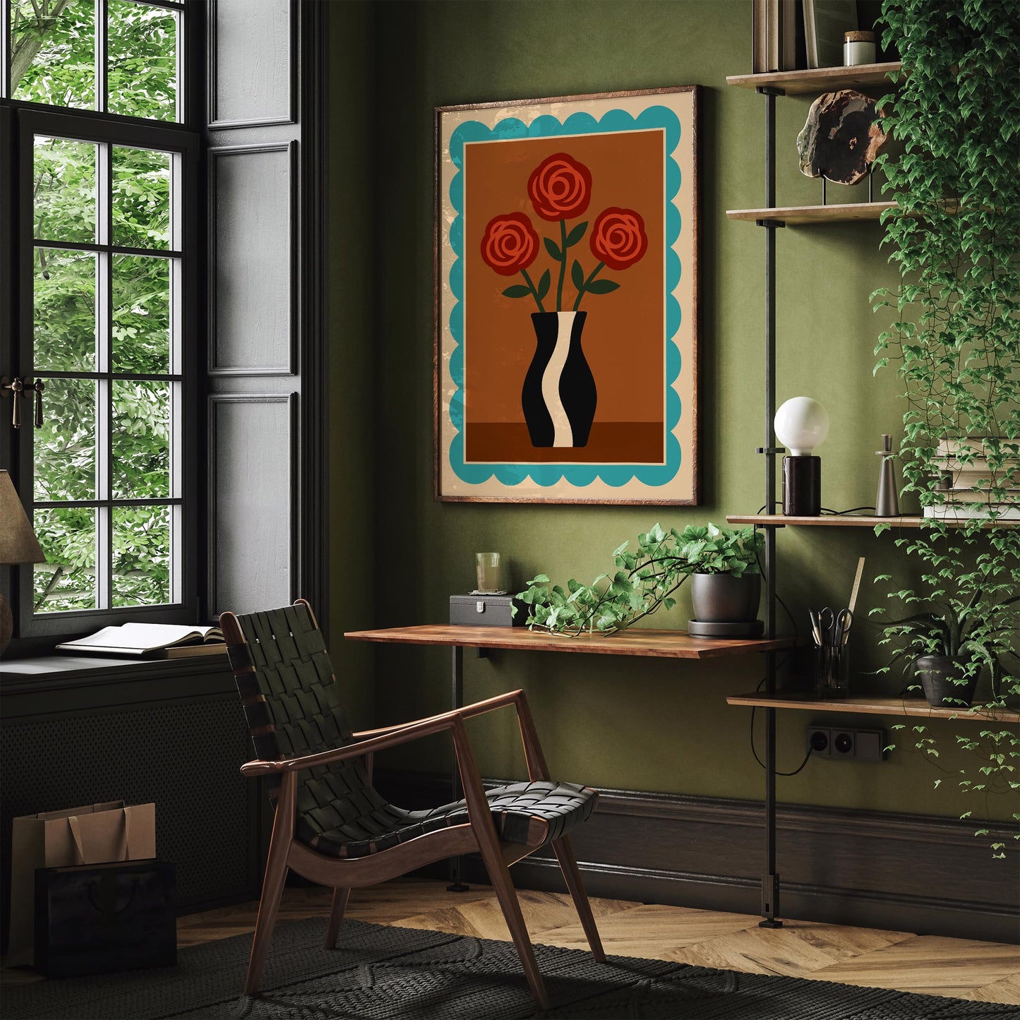 Retro Red Roses in Vase Poster - Vintage Wall Art