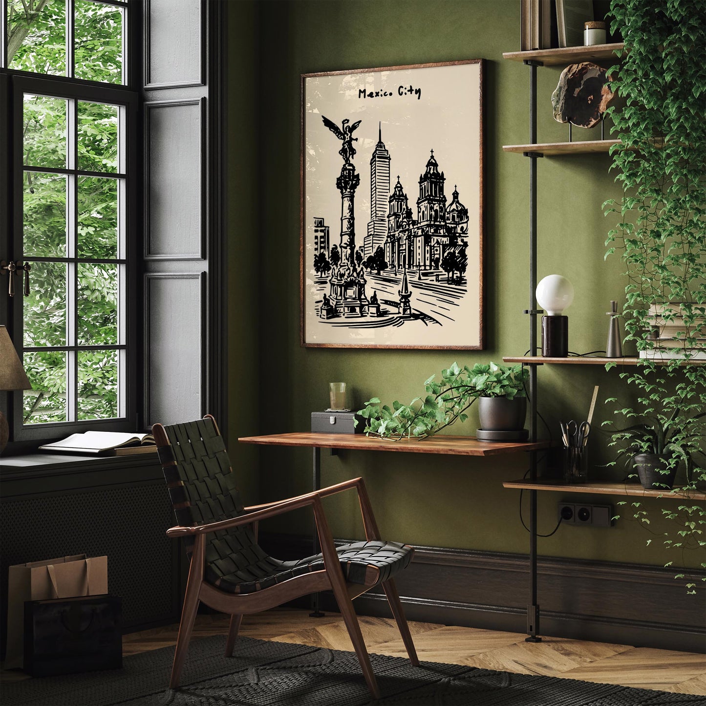 Mexico City Poster - Black Ink Sketch Art