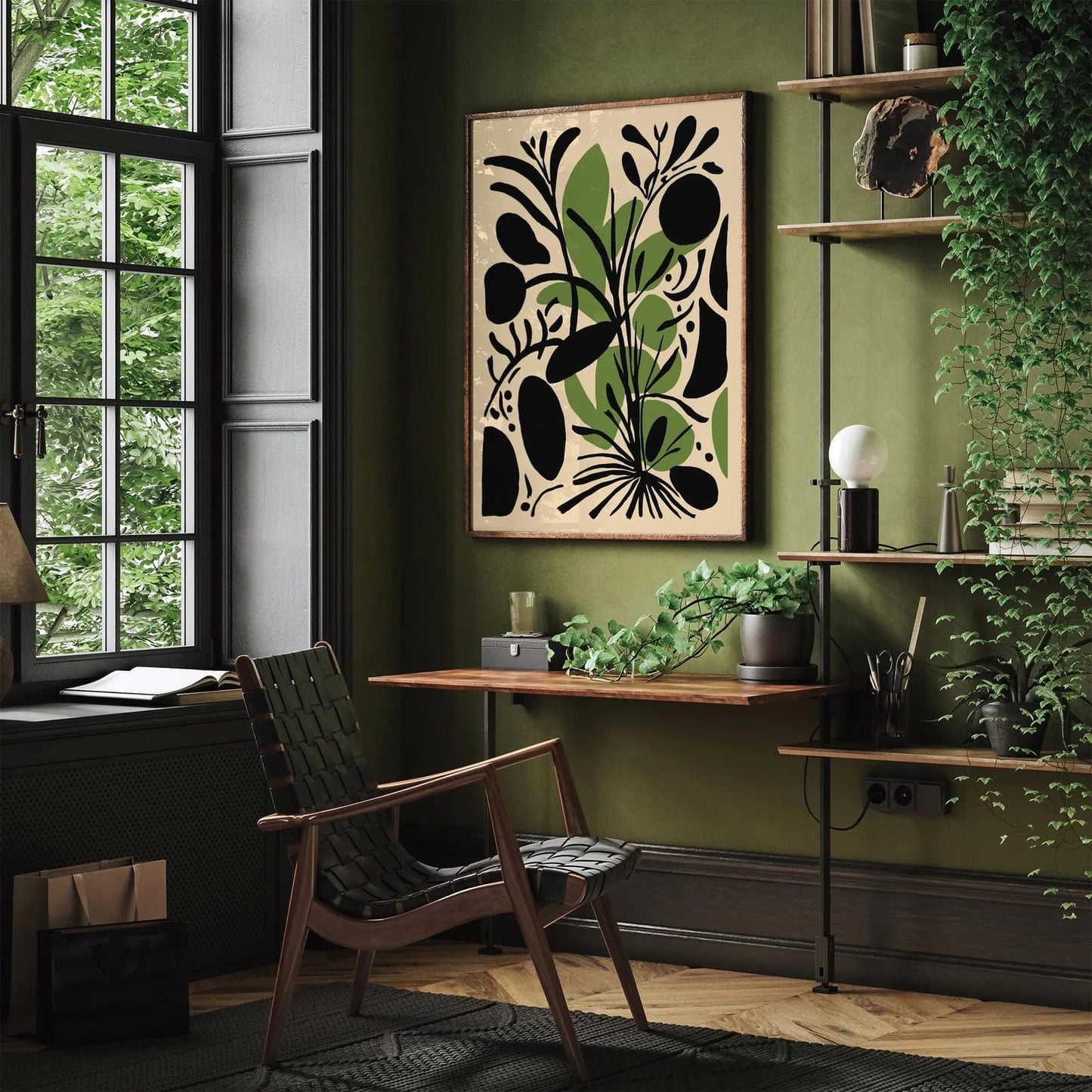 Abstract Botanical Black & Green Print