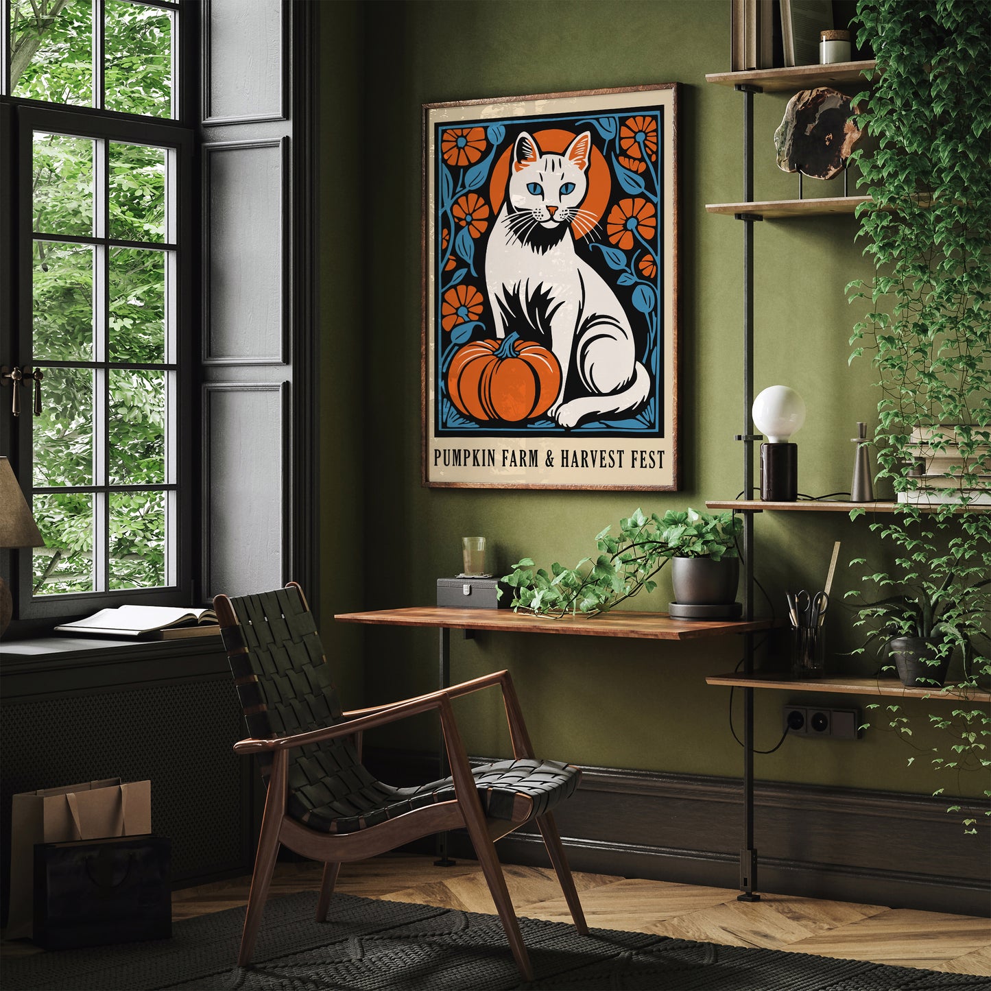 White Cat and Pumpkin Harvest Festival Poster