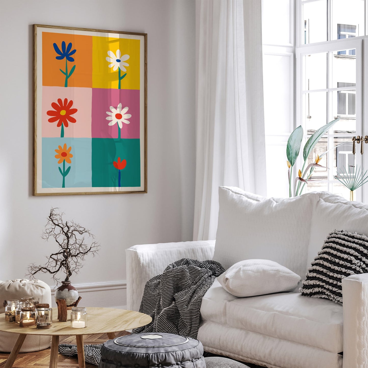 Retro Flowers Poster - Colorful Minimalist Wall Art