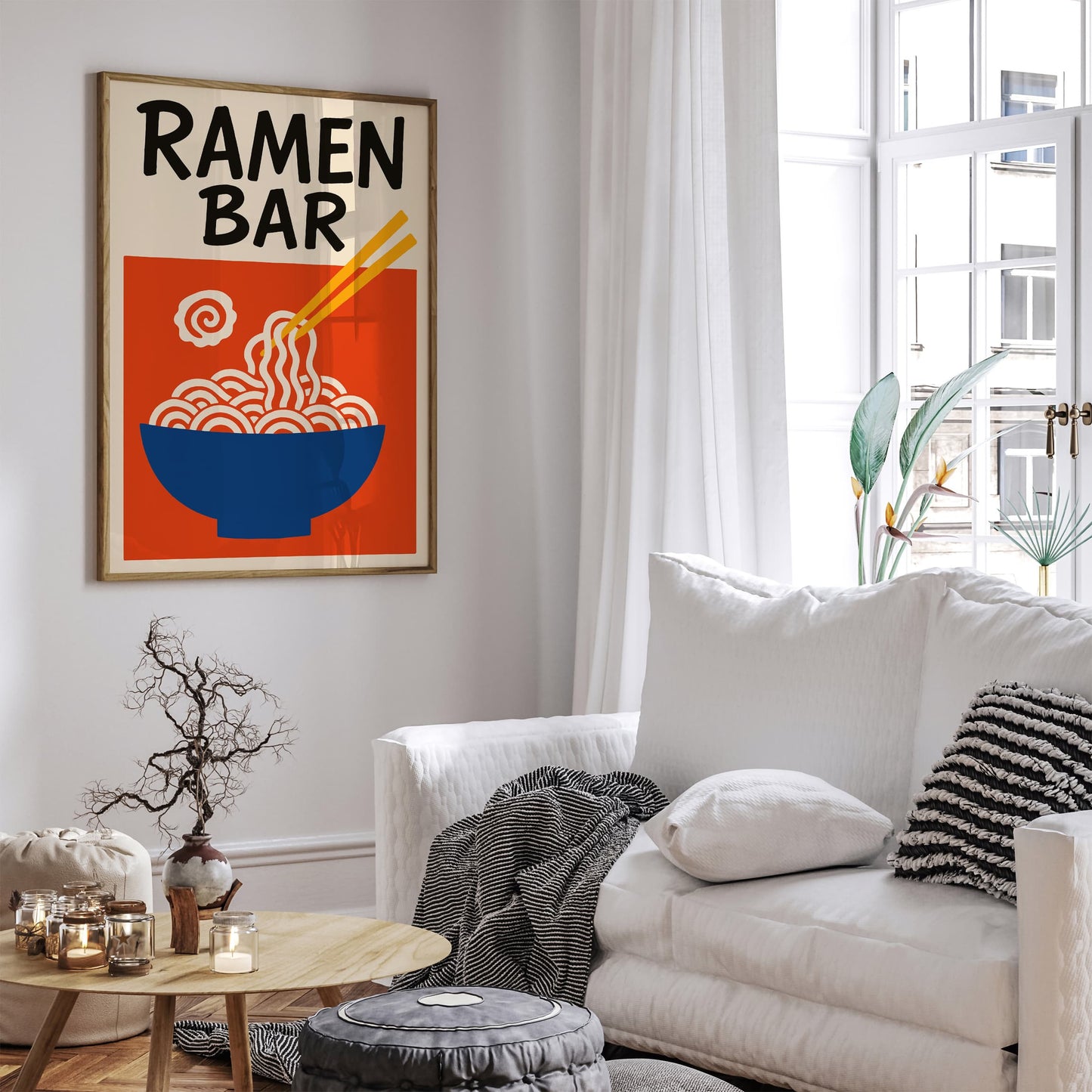 Ramen Bar Red Blue Modern Japanese Food Poster