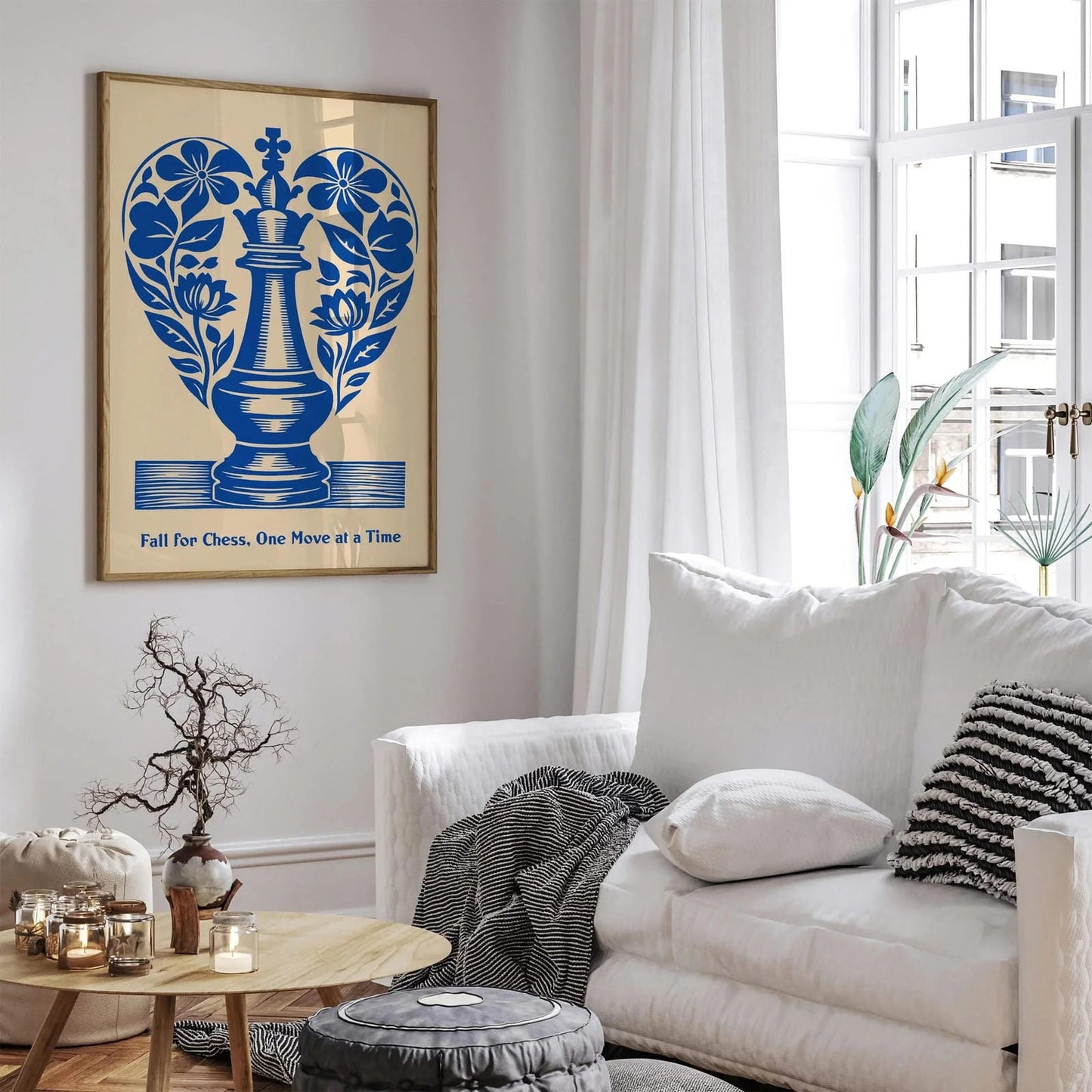 Fall for Chess, One Move at a Time Blue Poster