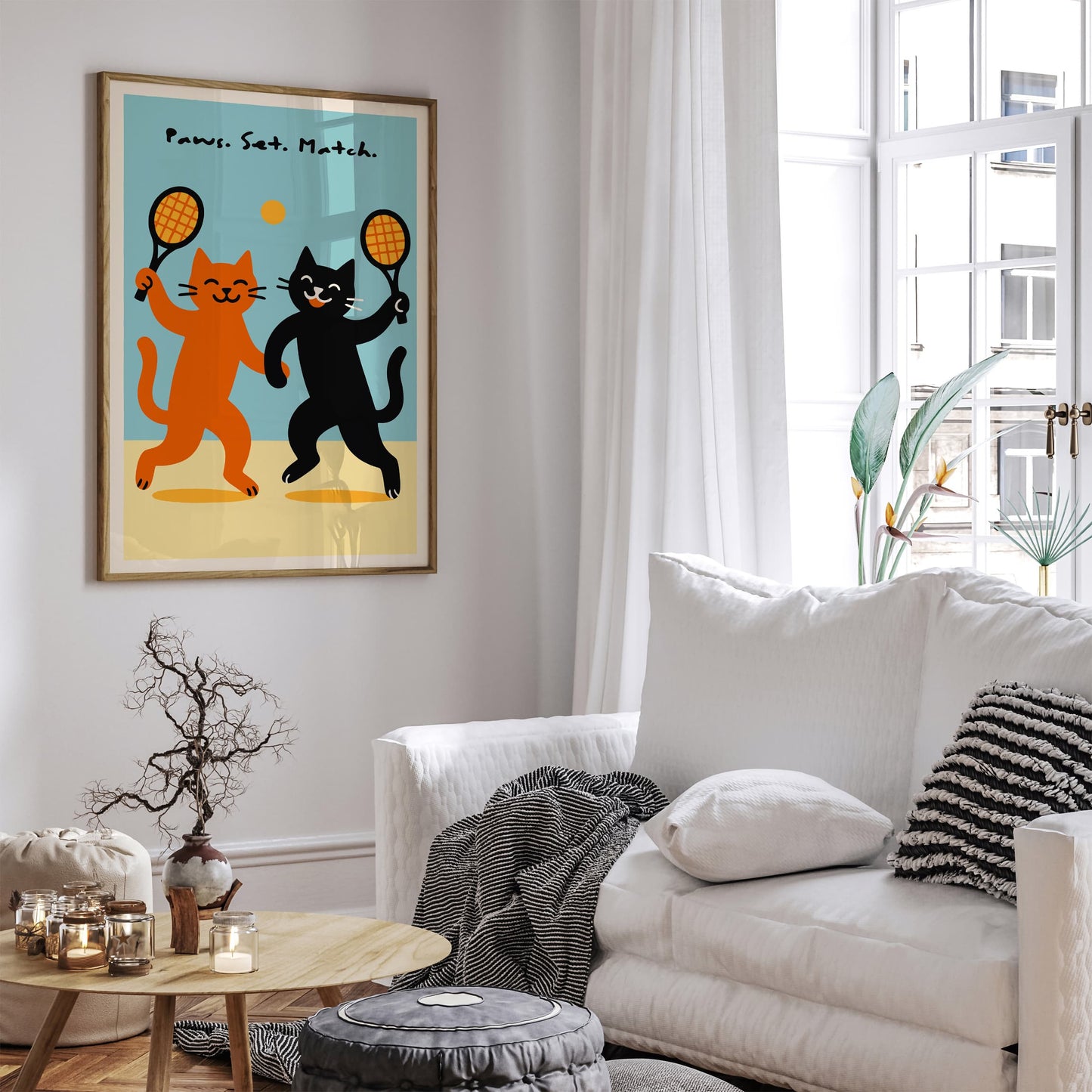 Paws. Set. Match. Funny Cats Playin Tennis Poster