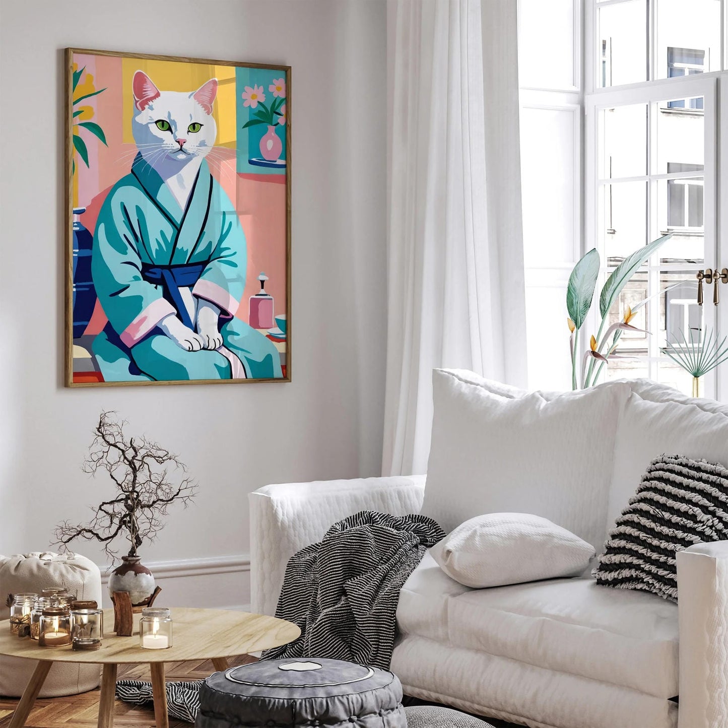 Cat in Bathrobe Cute Wall Art Print