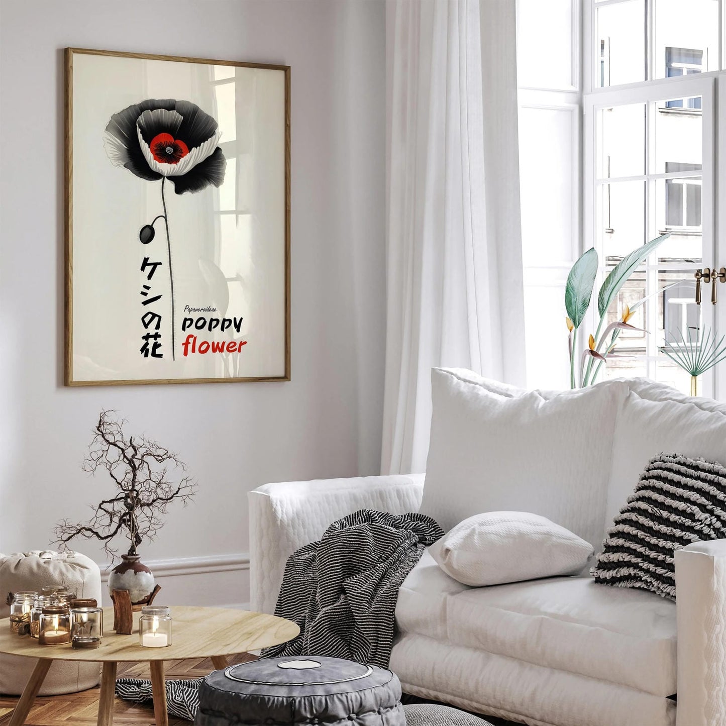 Japanese Poppy Flower Ink Poster