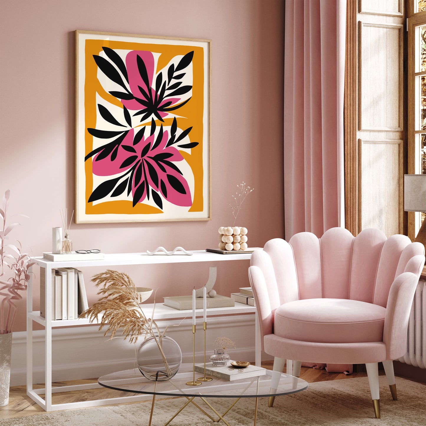 Pink Yellow Paper Nature Wall Art Print