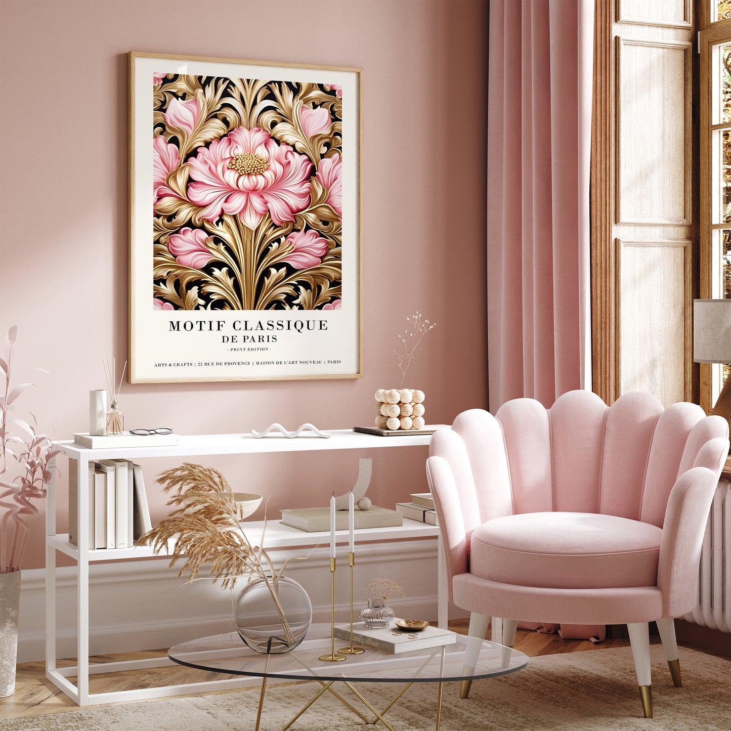 Pink William Morris Floral Wall Art