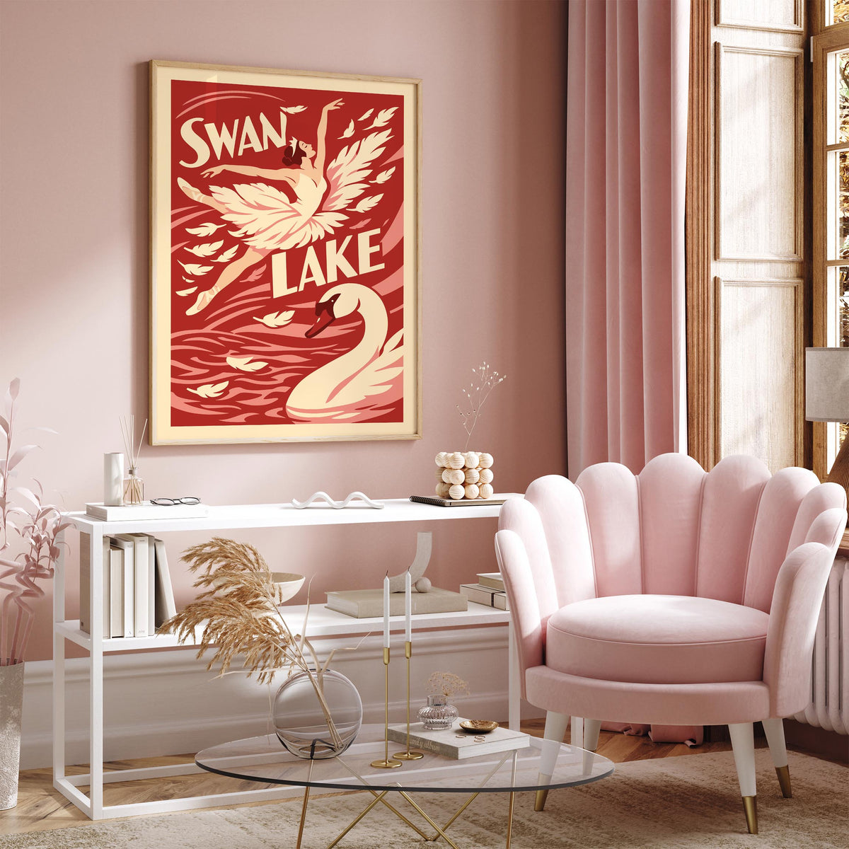 Red Swan Lake Ballet Art Poster