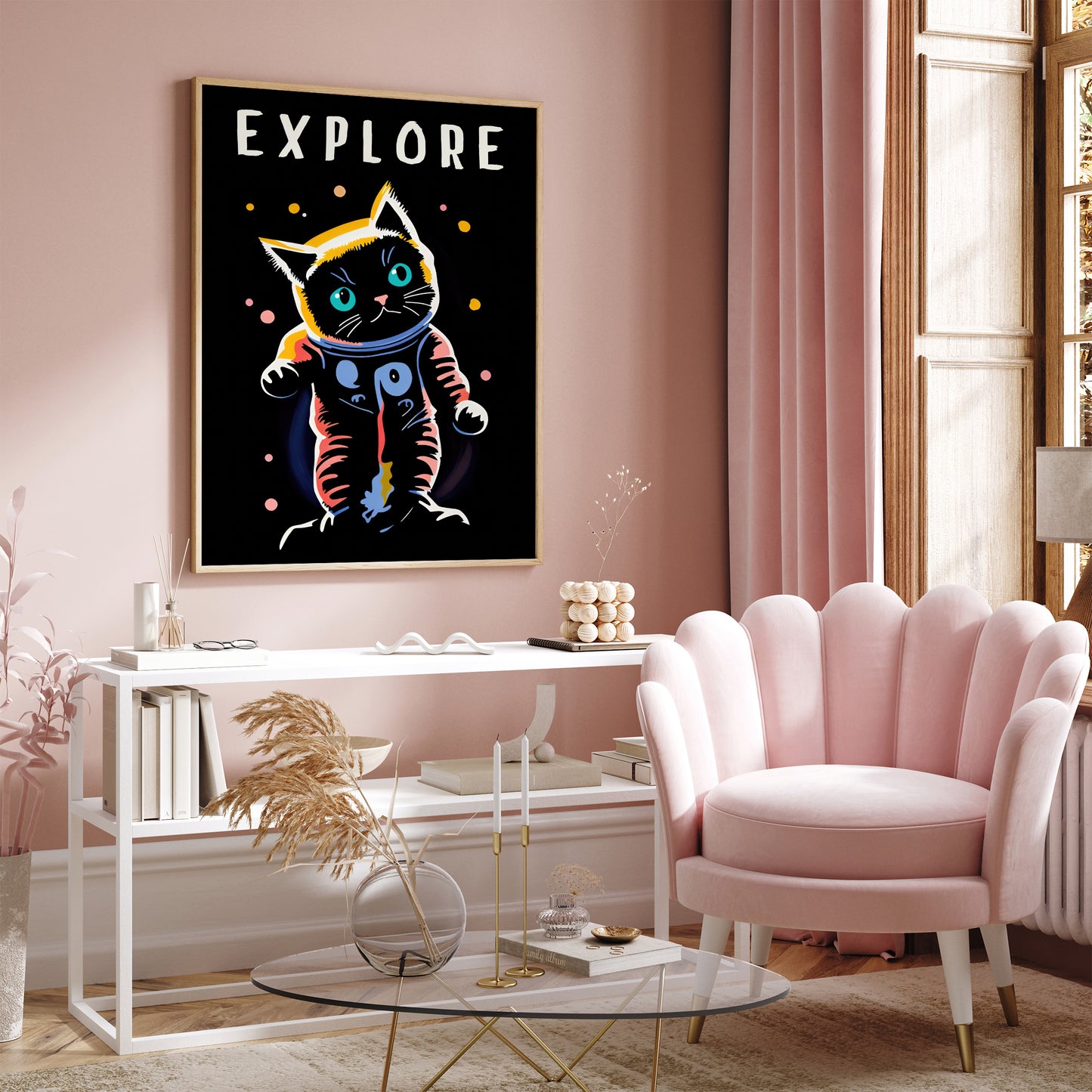 Explore Space - Cute Cat Wall Art