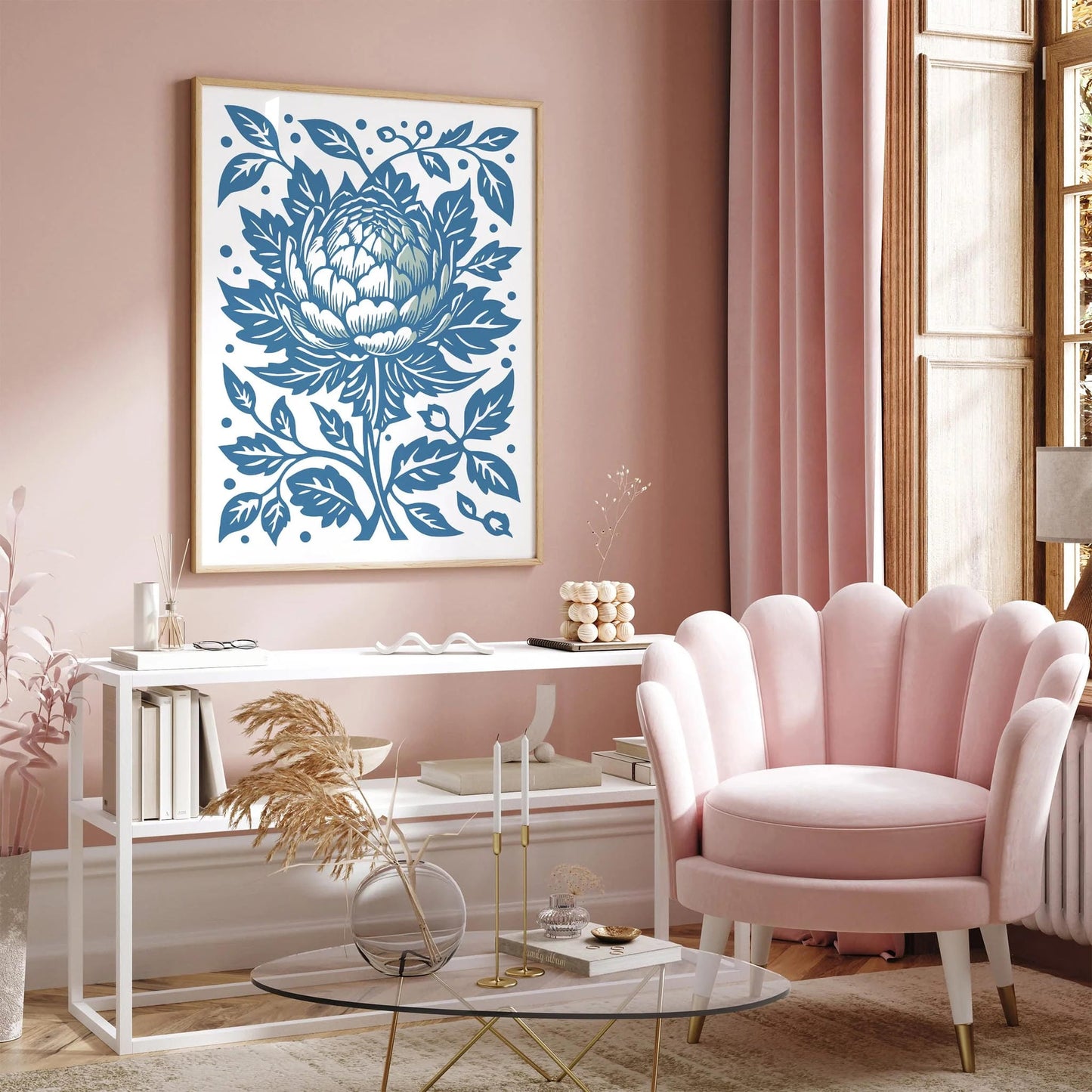 Blue and White Artichoke Modern Print