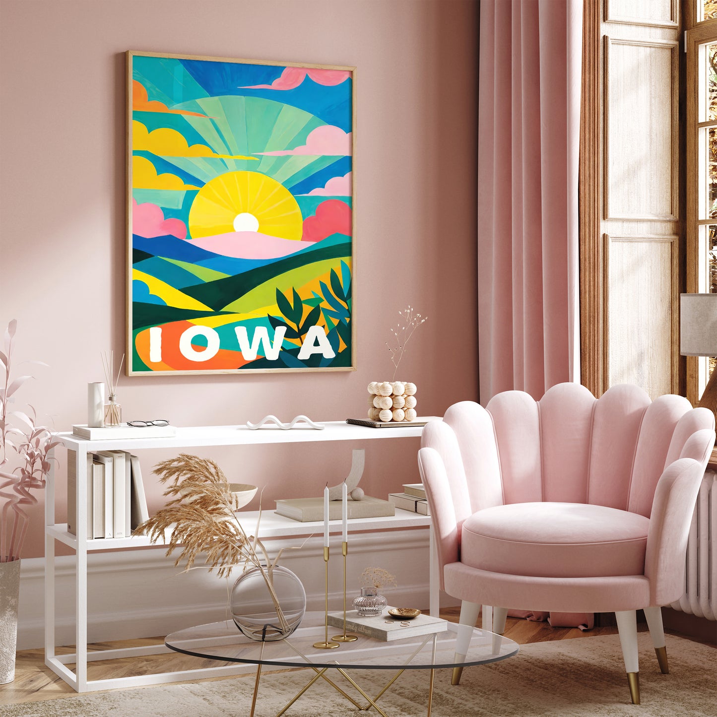 Iowa Sunset Travel Poster Retro Print