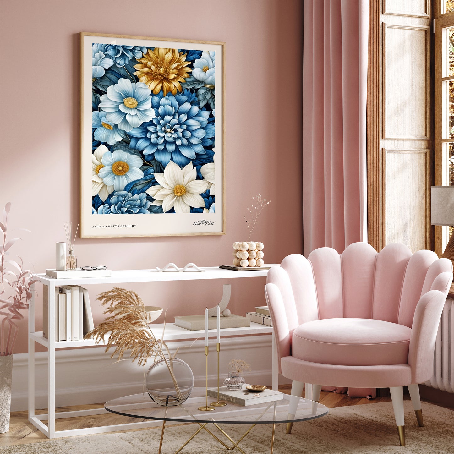 Blue Elegant Floral Morris Poster