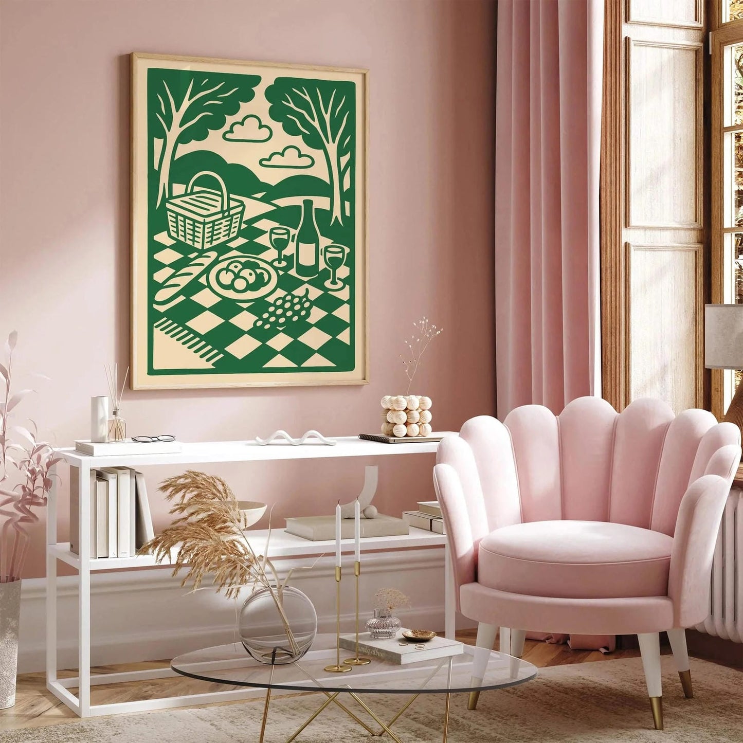 Hyde Park London Picnic Illustration Poster in Green
