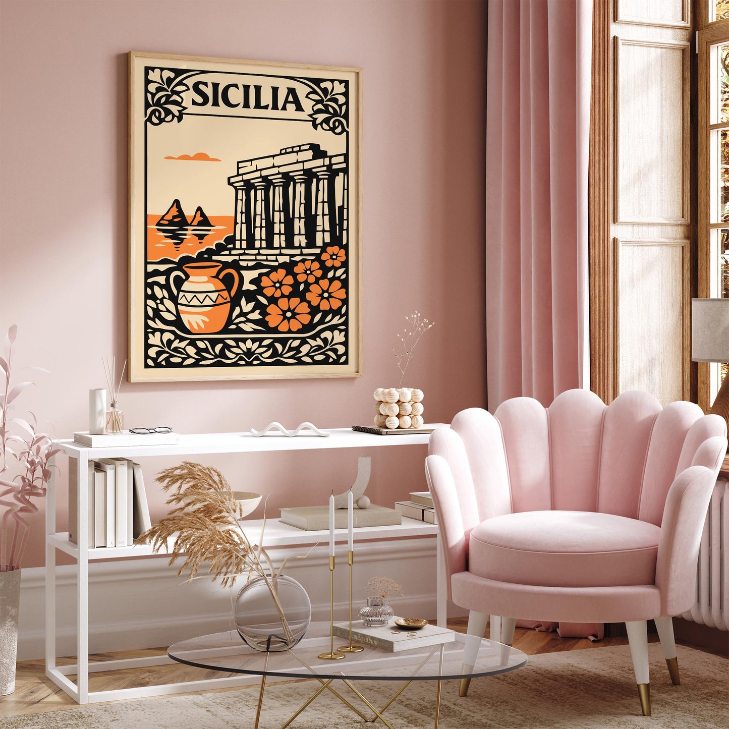 Sicilia Vintage Cityscape Poster