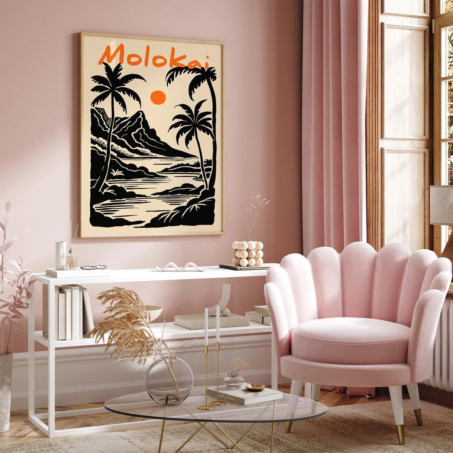 Molokai Hawaii Black and Orange Travel Poster