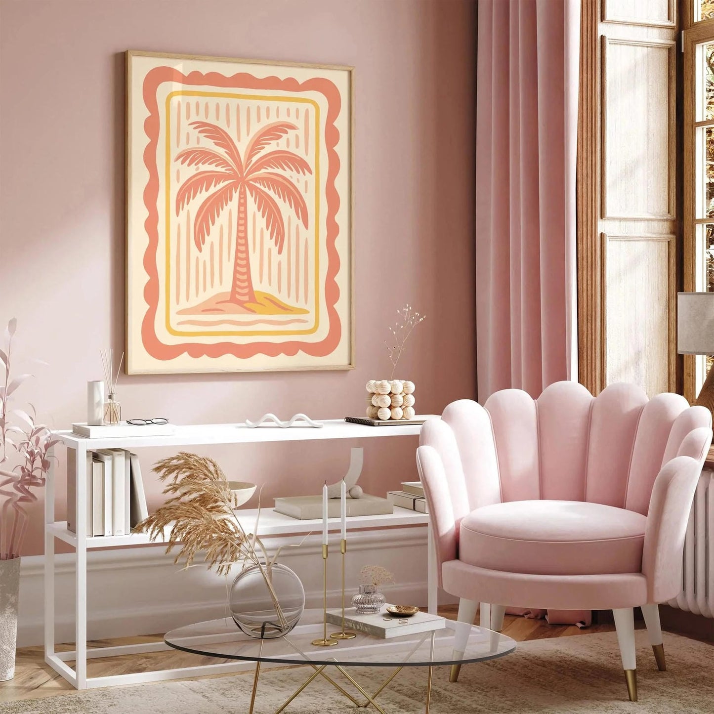 Bohemian Palm Tree in Pastel Girly Colors Print