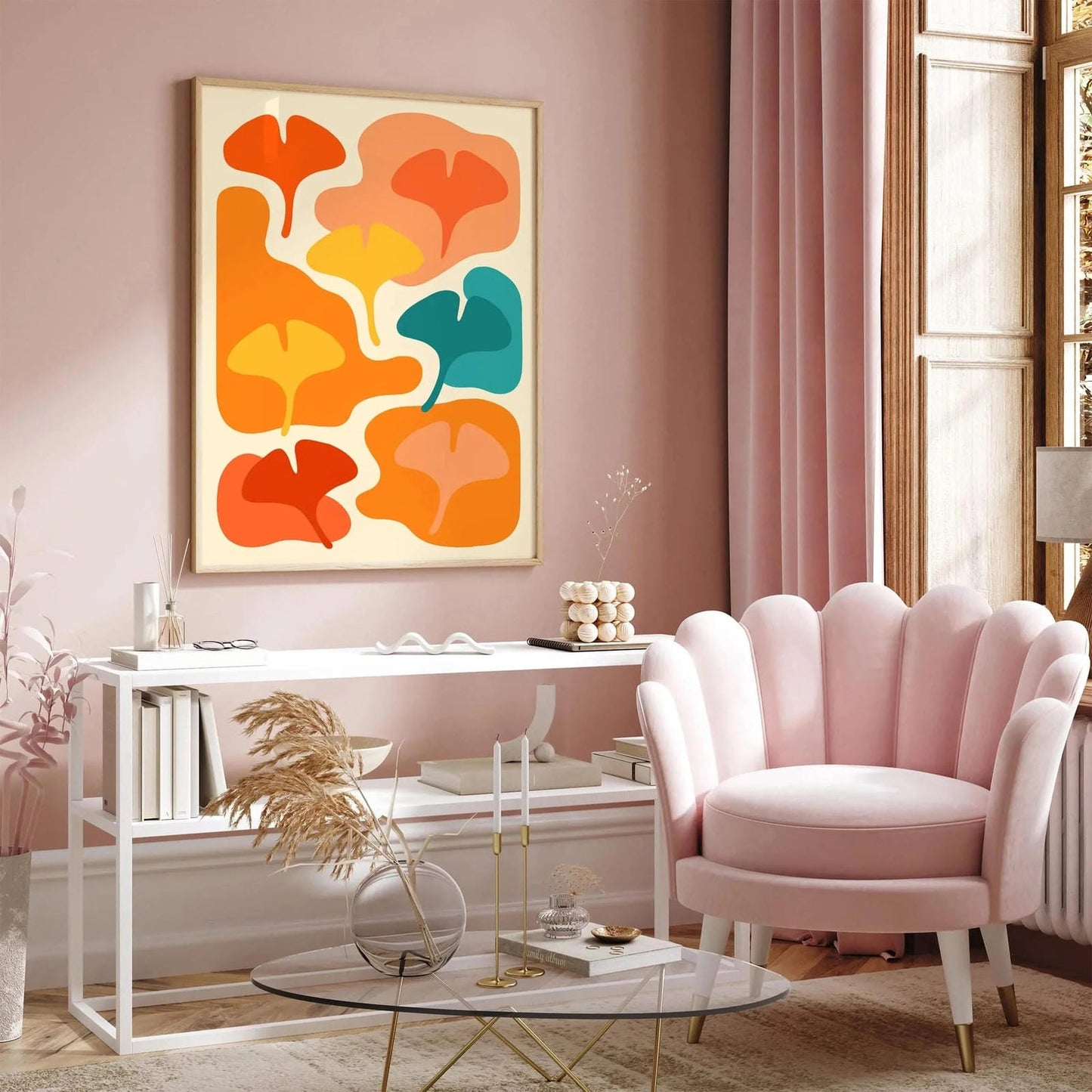 Colorful Vibrant Ginkgo Biloba Leaves Wall Art