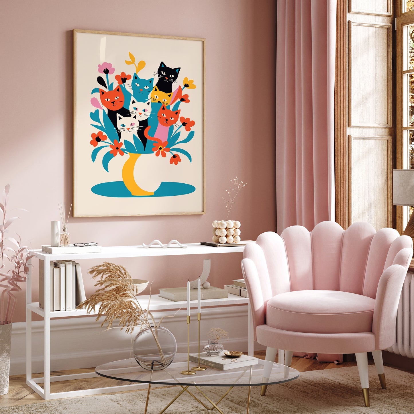 Floral Cats Bouquet Art Print