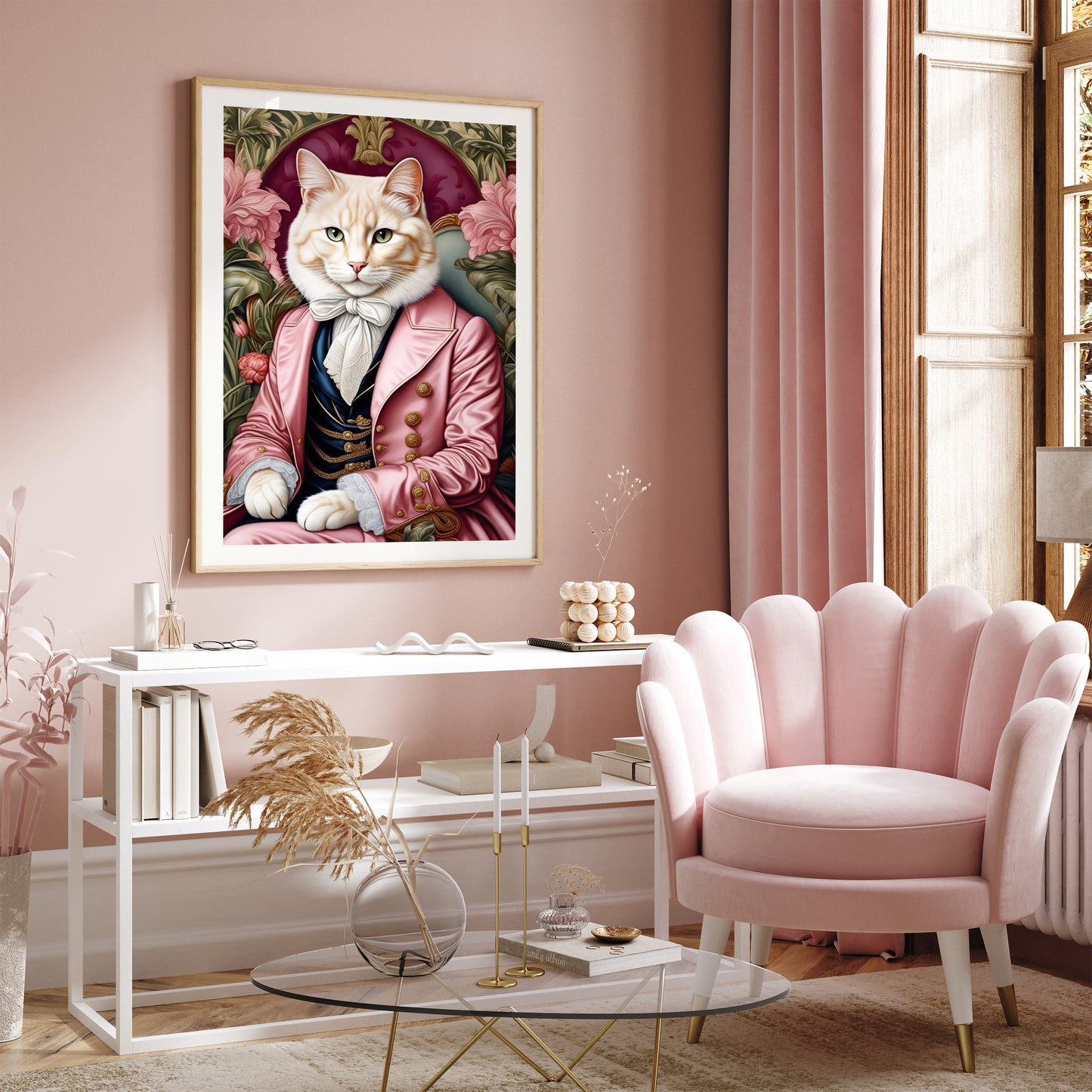 Pink Victorian Feline Portrait Wall Art