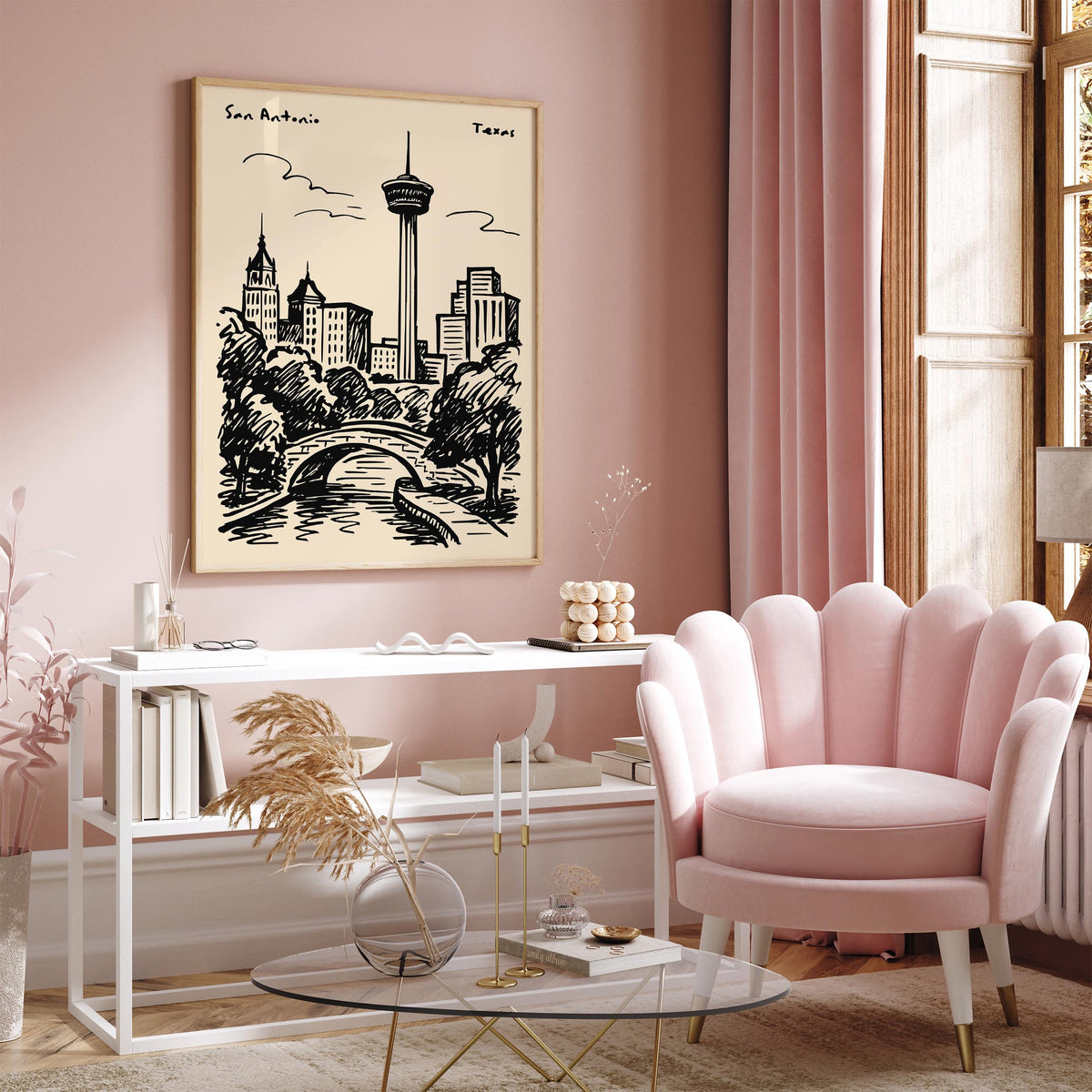 San Antonio Texas Black Ink Travel Poster