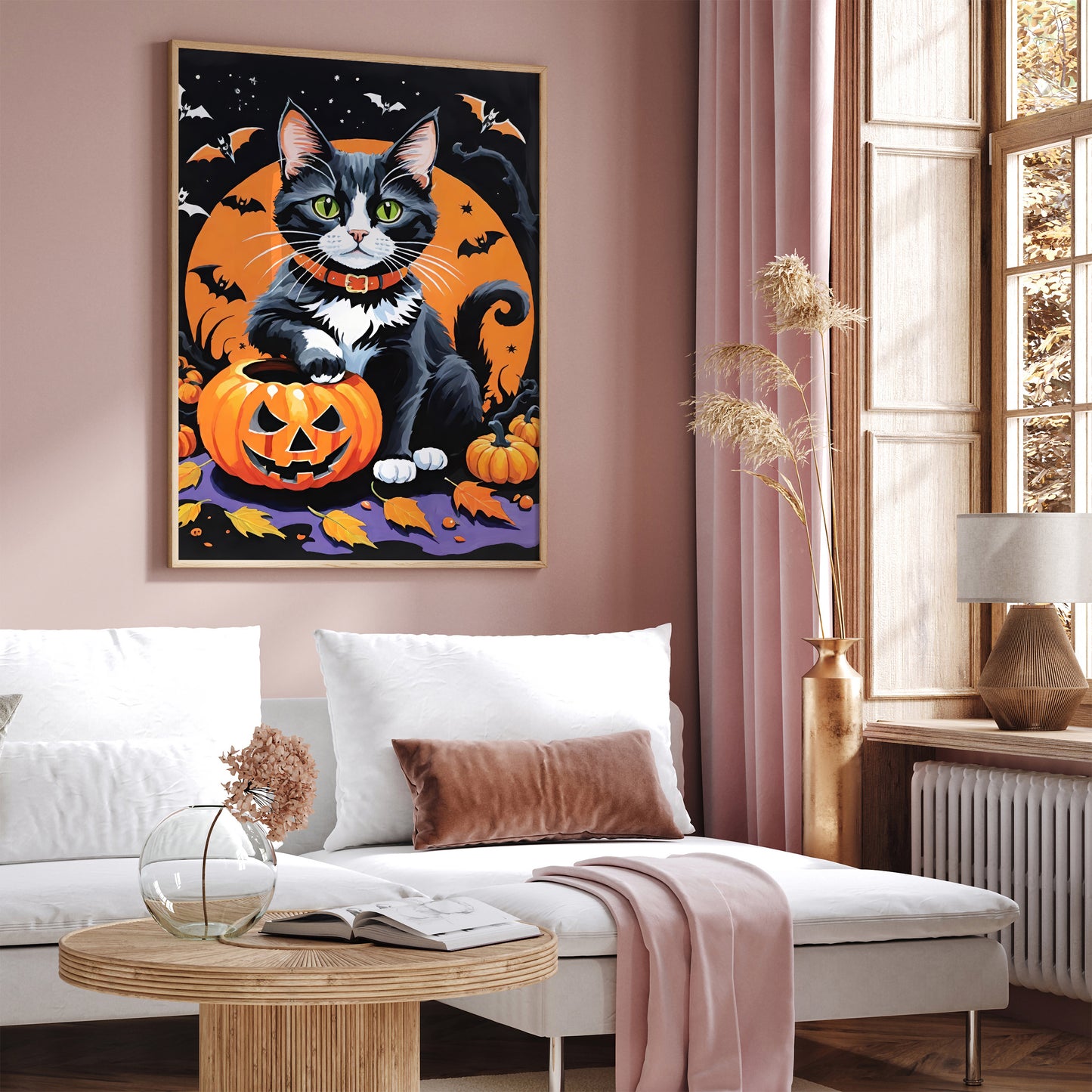 Cat with Jack-o'-lantern Art Print