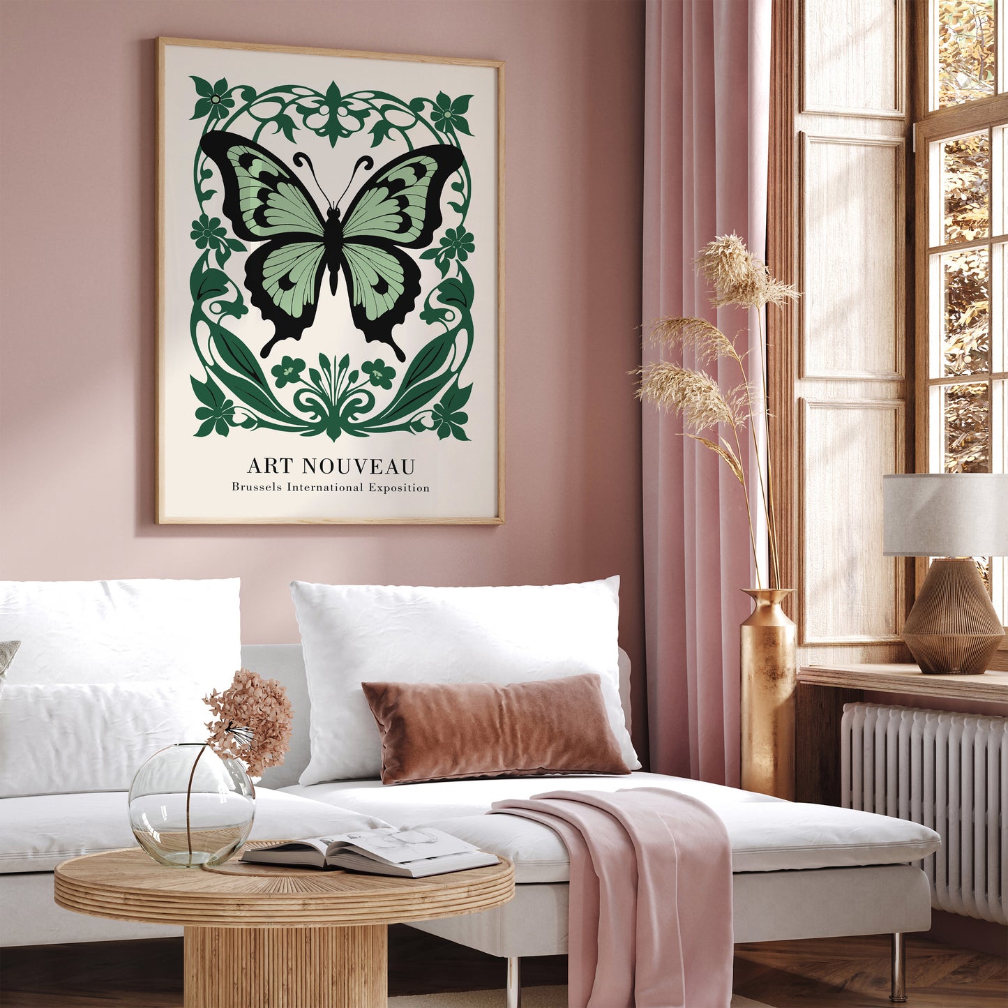 Art Nouveau Butterfly Green Art Print