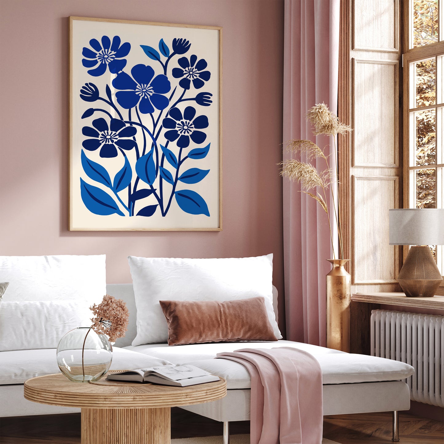 Blue Flowers Modern Aesthetic Wall Art