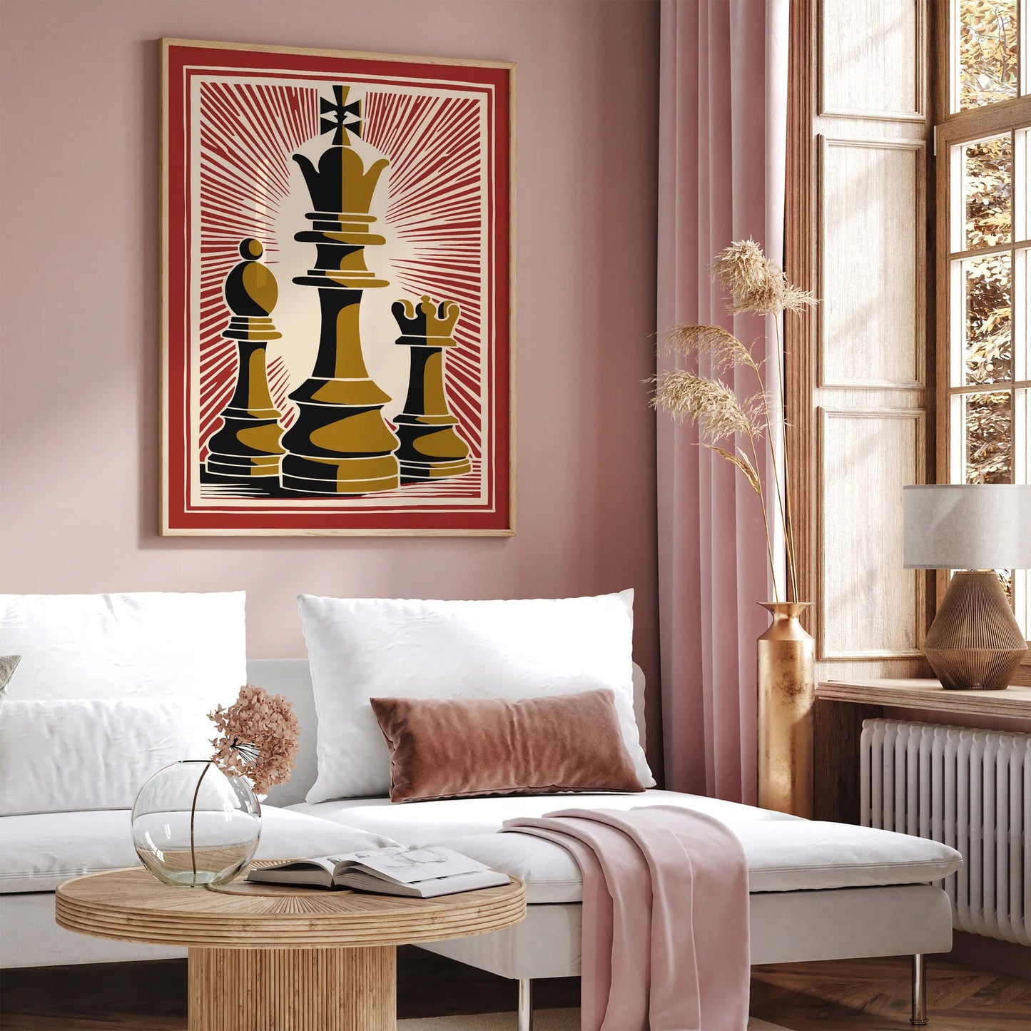Chess Pieces Retro Red Poster - Vintage Style Wall Art