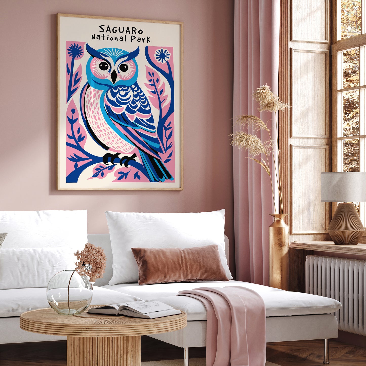 Saguaro National Park Pink Blue Owl Art Print