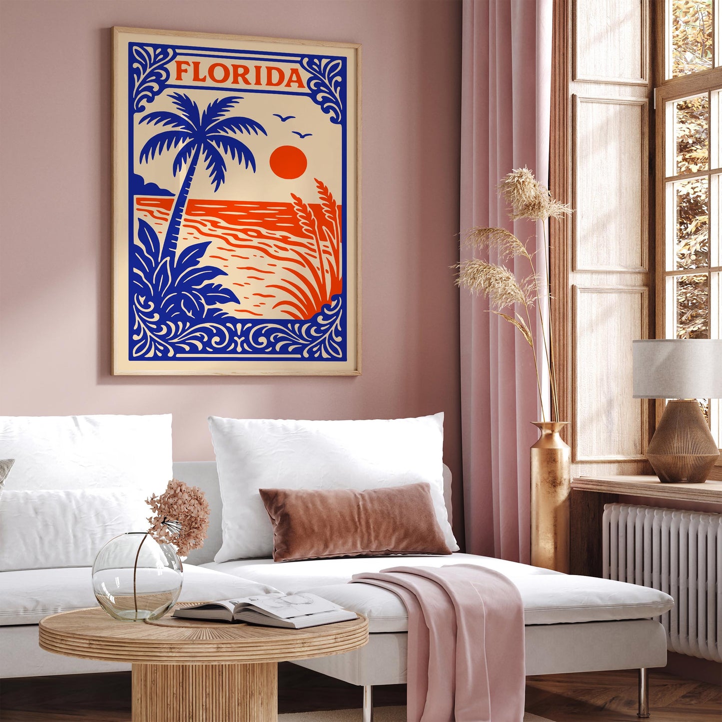 Florida Retro Travel Poster - Vintage Beach Palm Tree Wall Art